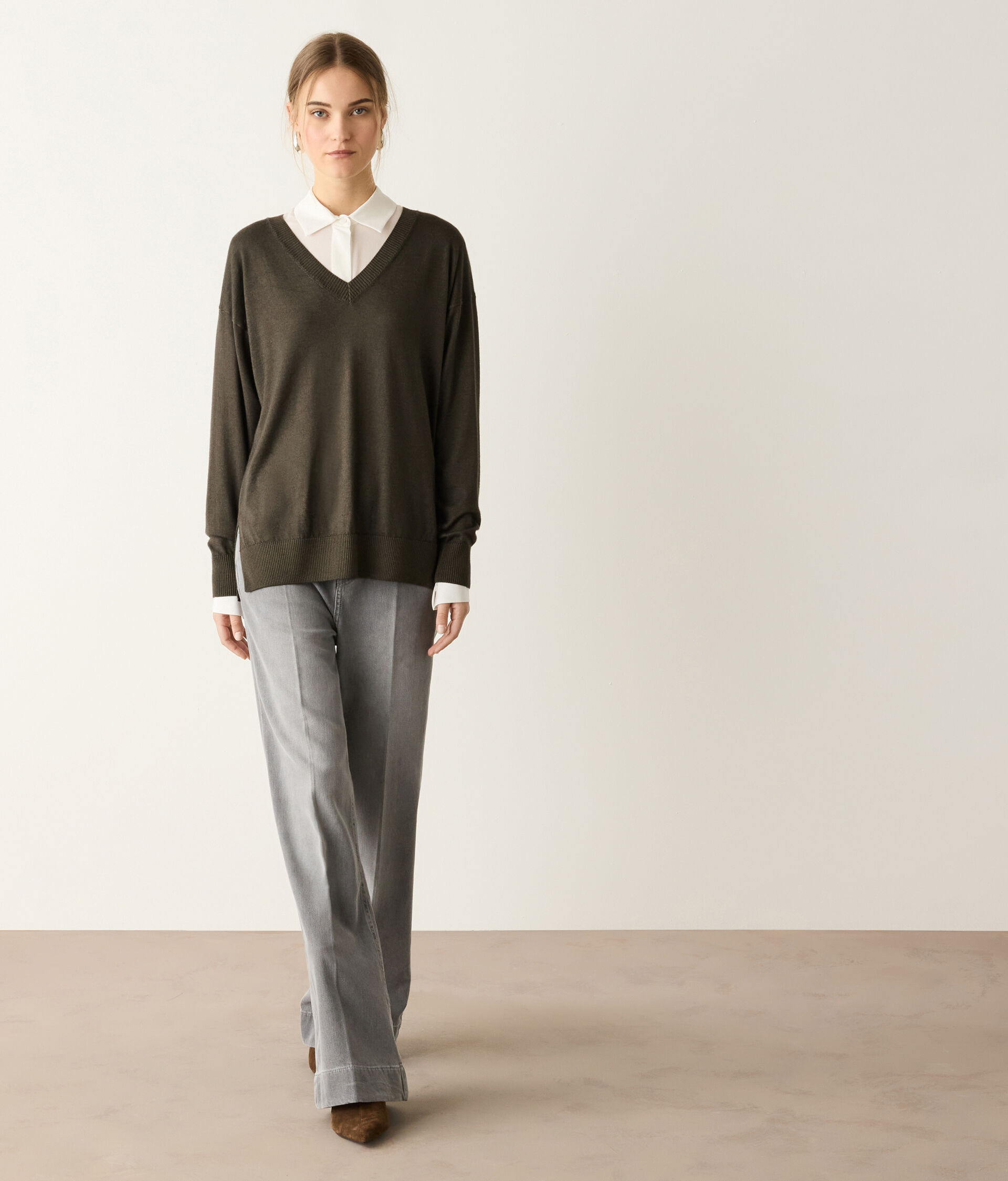 V-Neck Cashmere Jumper with Slits