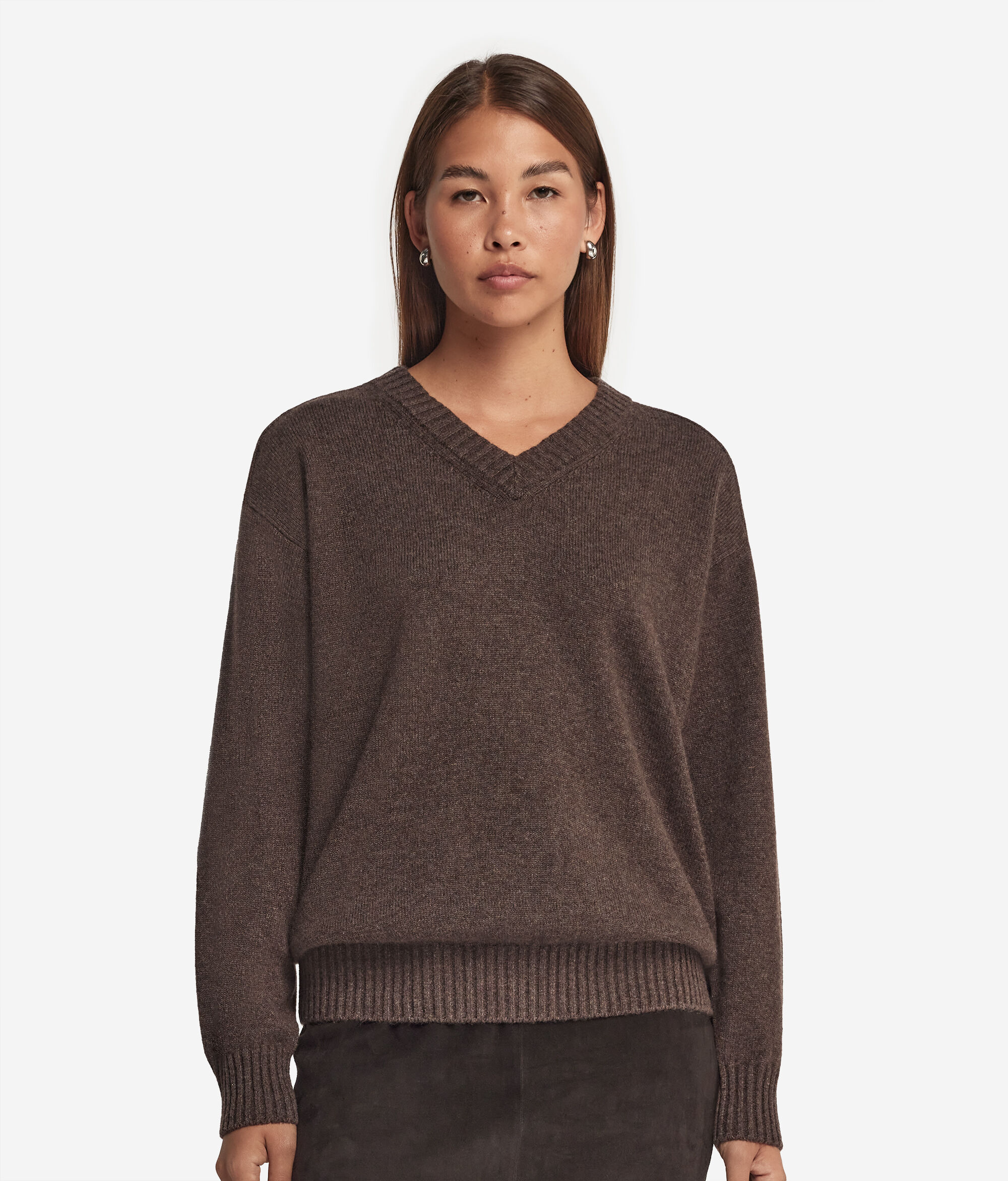 Jersey con cuello de pico y manga martillo de cashmere ultrasoft