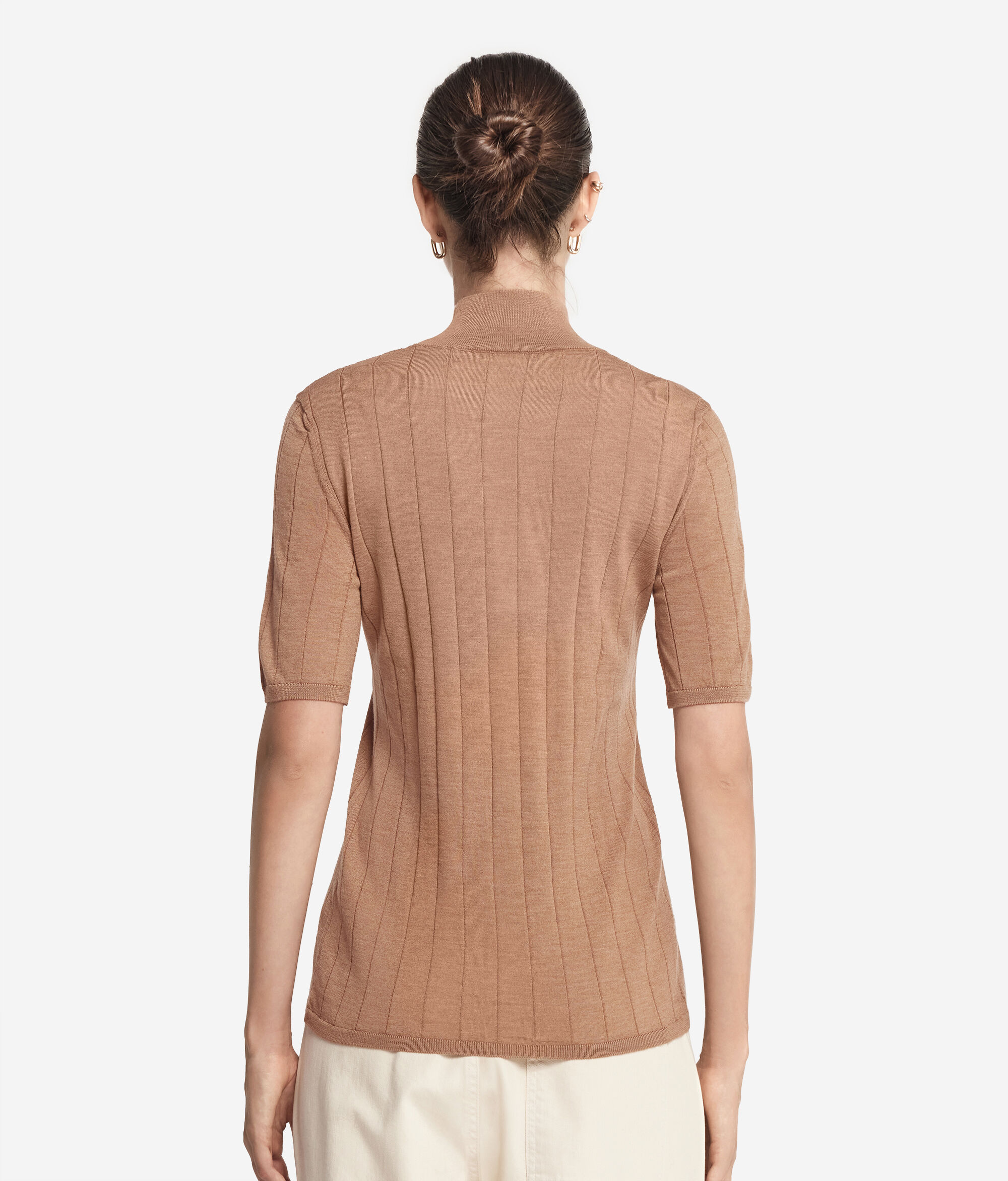Breit gerippter Rollkragenpullover mit kurzen Ärmeln aus Kaschmir Ultrafine