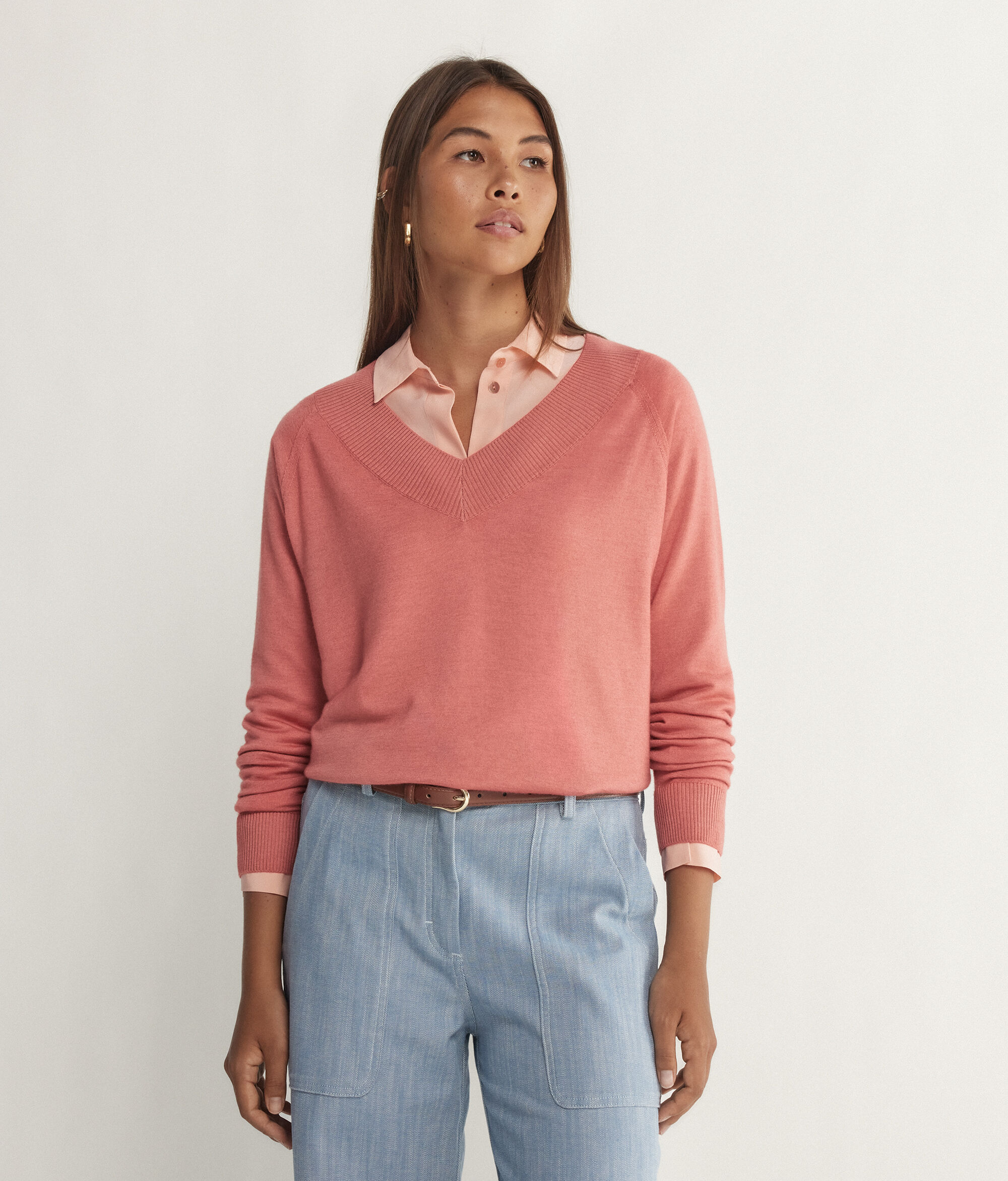 Camisola com Decote em V em Ultrafine Cashmere