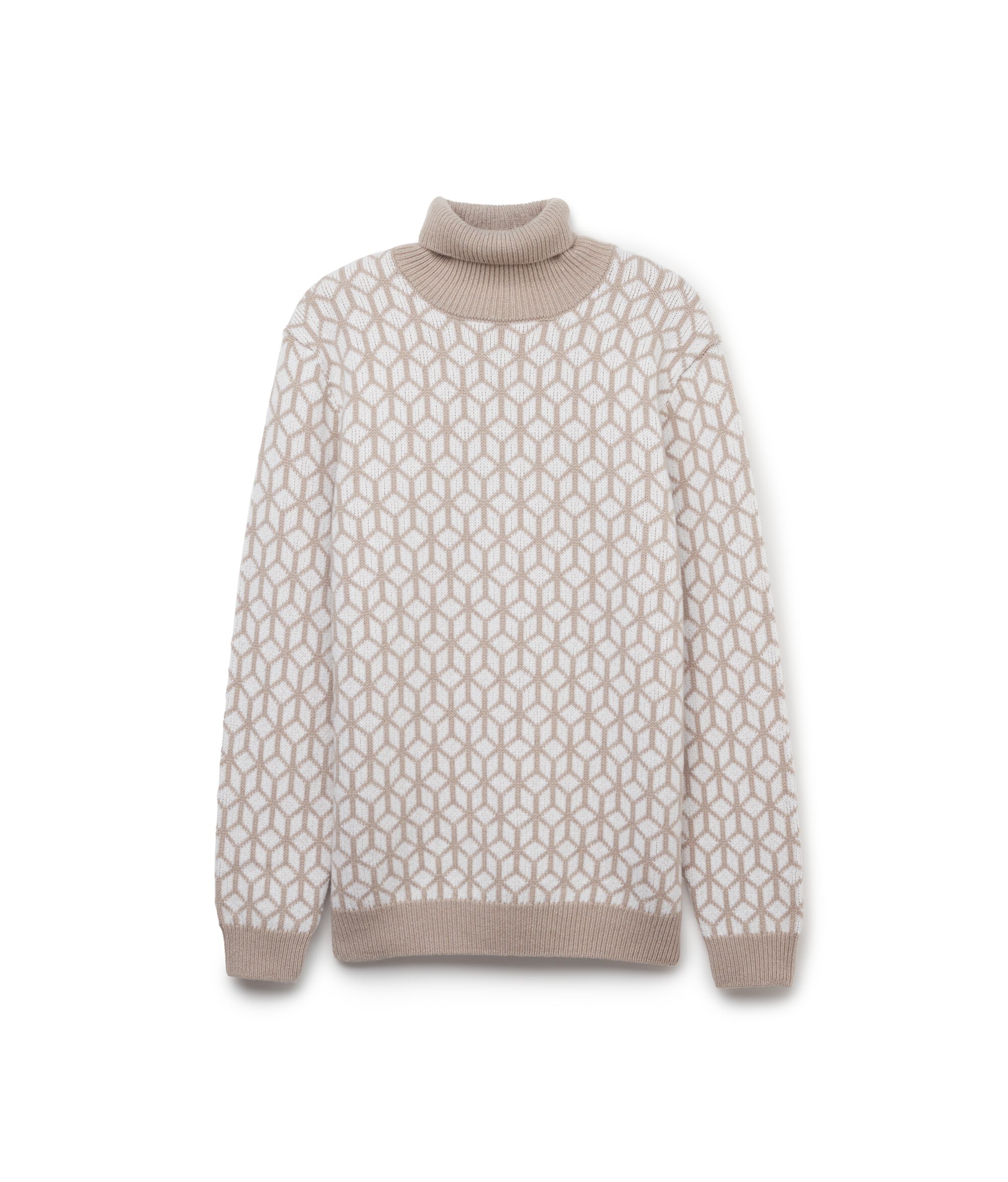 Jacquard Cashmere Turtleneck Jumper with Optical Motif