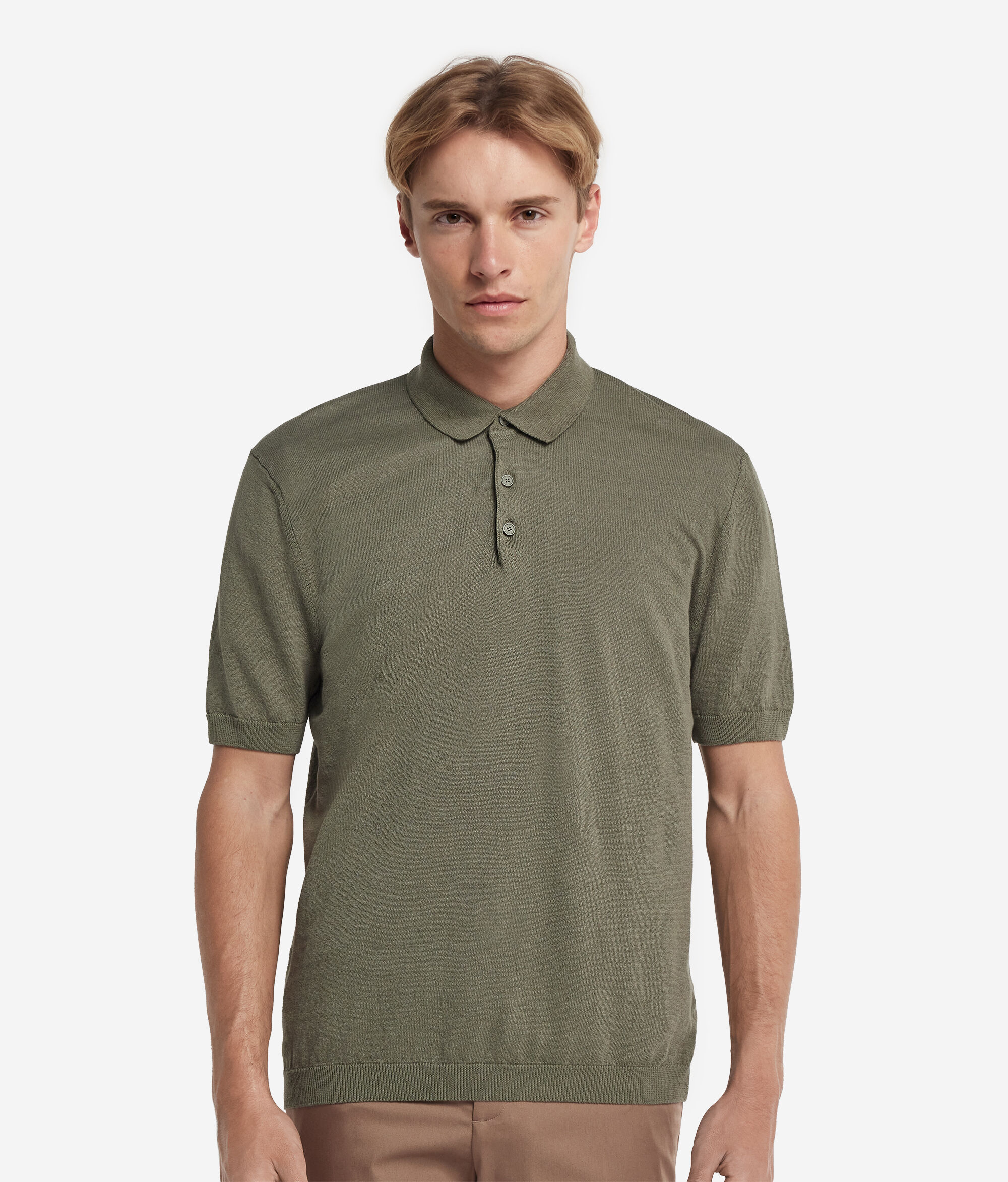 Poloshirt aus Leinen-Baumwollmischung mit kurzen Ärmeln