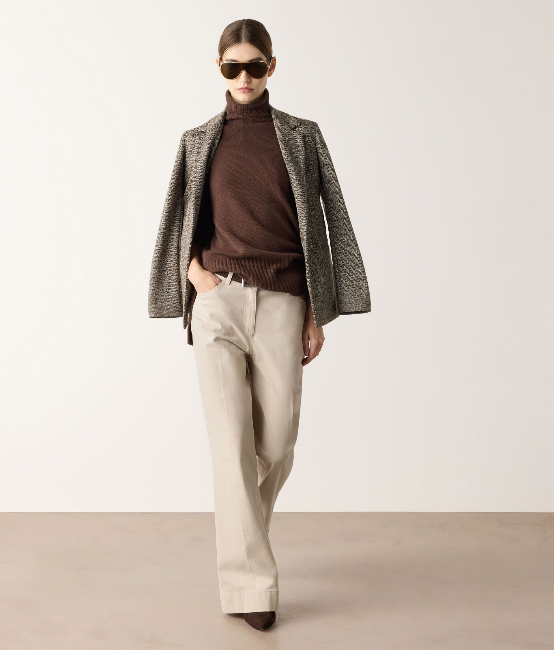 Pantalon évasé en coton et cachemire