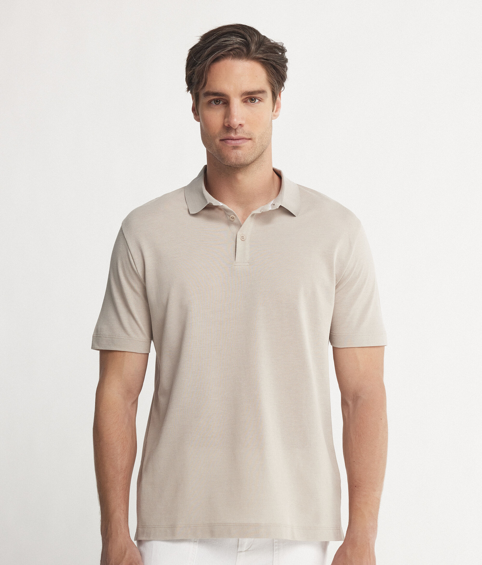 Poloshirt aus Baumwollpikee und Seide mit kurzen Ärmeln