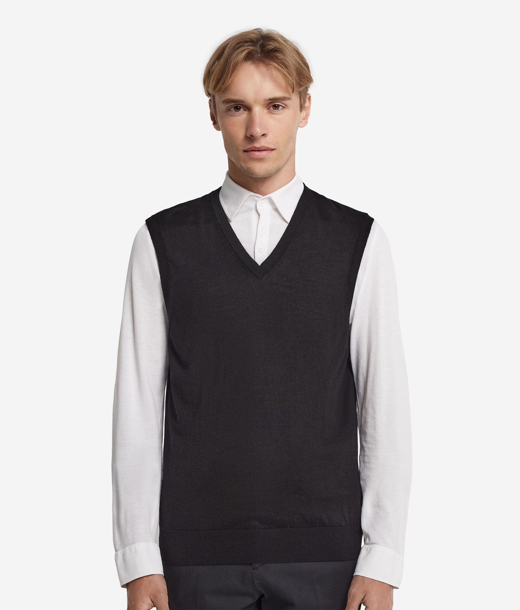 Colete com Decote em V em Ultrafine Cashmere