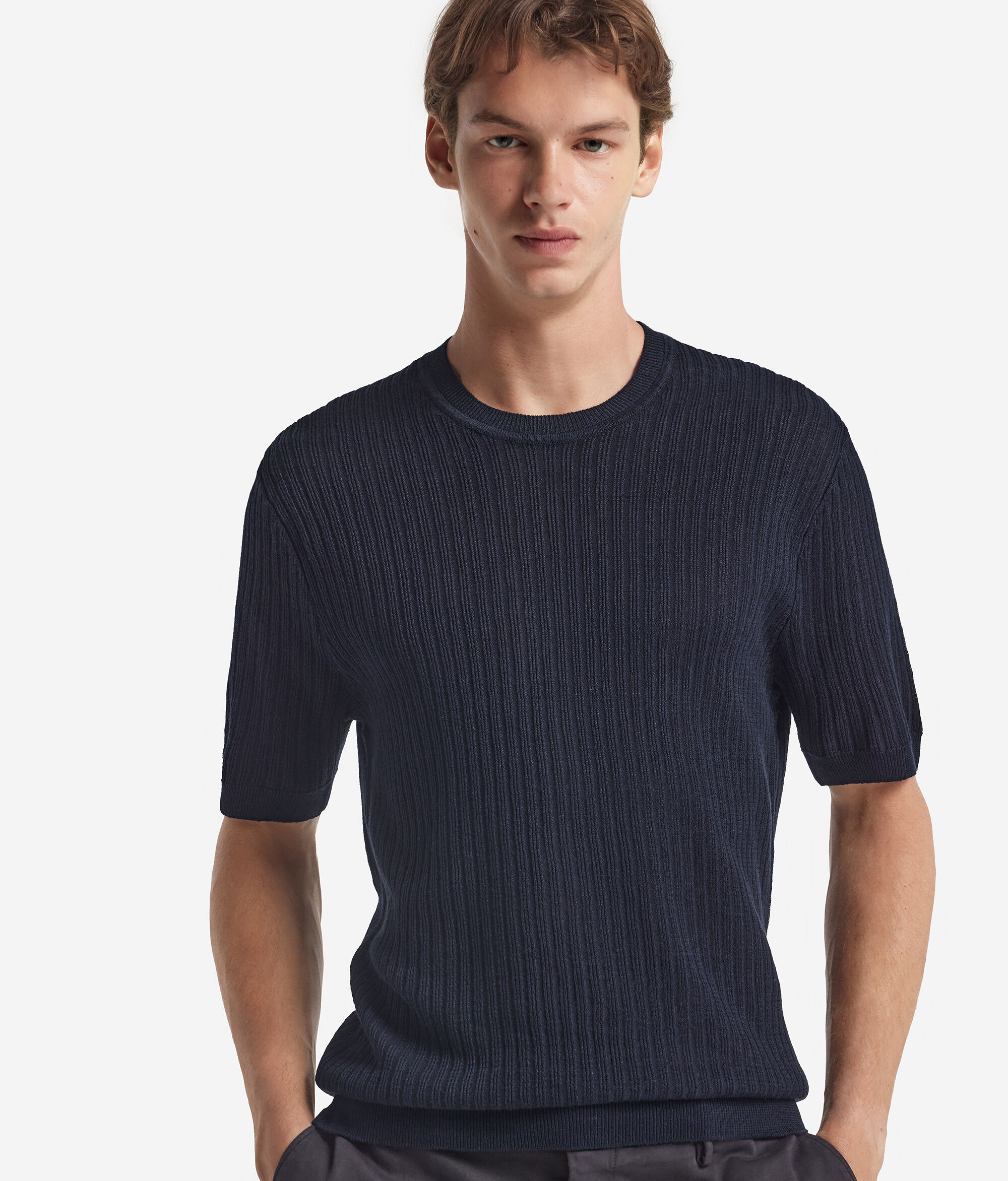 Ribbed T-Shirt with Short Sleeves