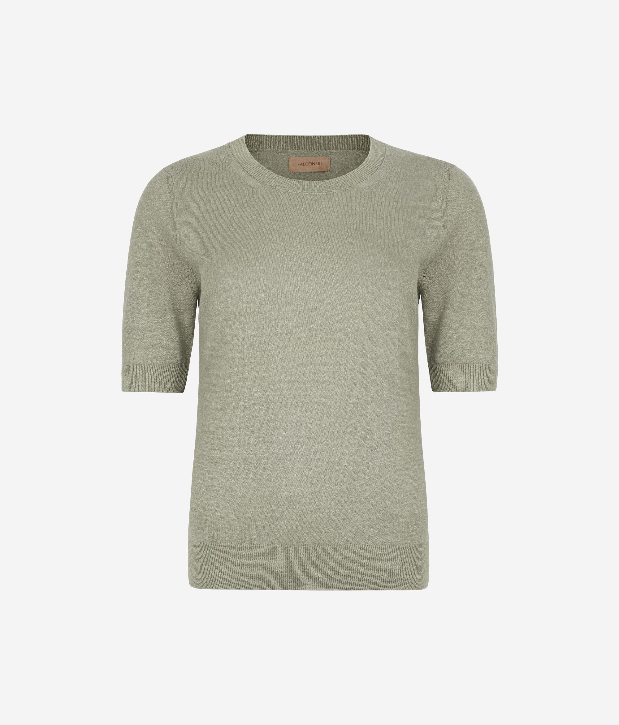 Laneno-pamučna majica s kružnim ovratnikom