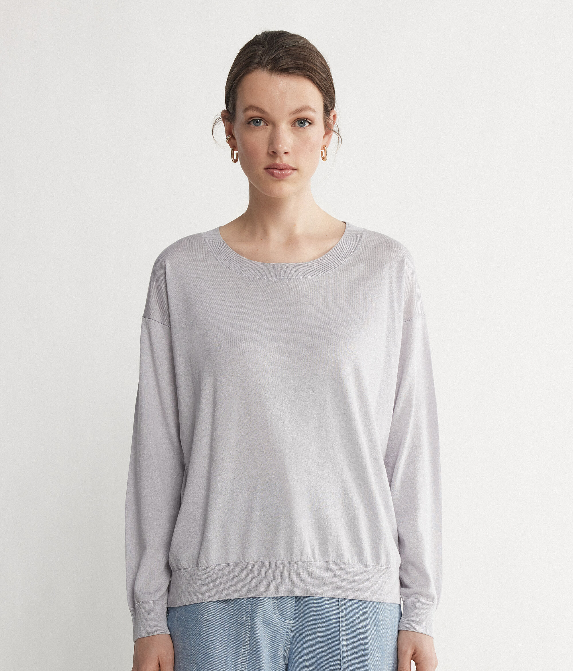 Jersey con cuello redondo de seda y algodón