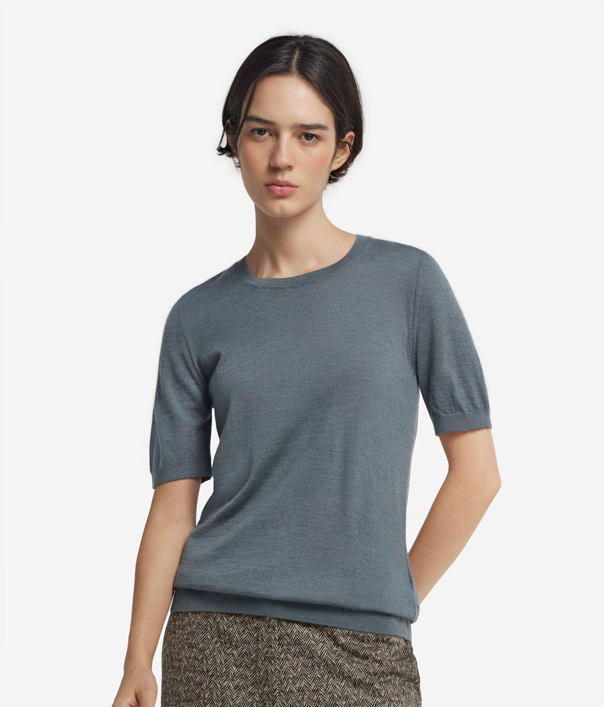 T-shirt com Decote Redondo Mangas curtas em Ultrafine Cashmere