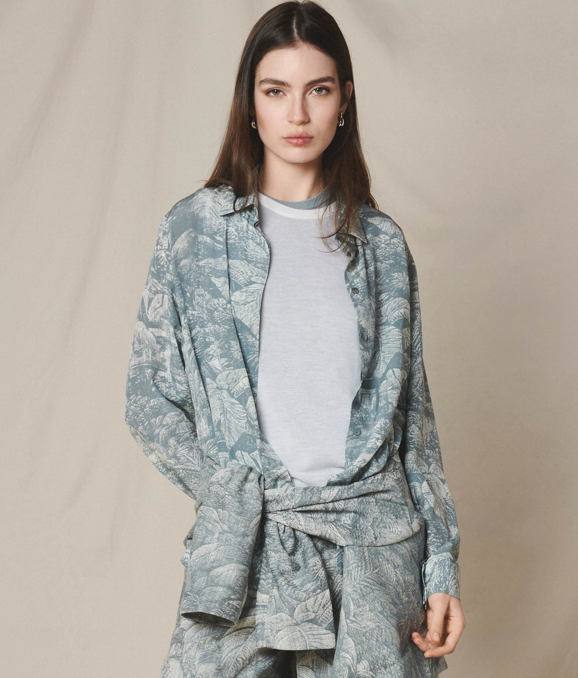 Printed Silk Collared Shirt