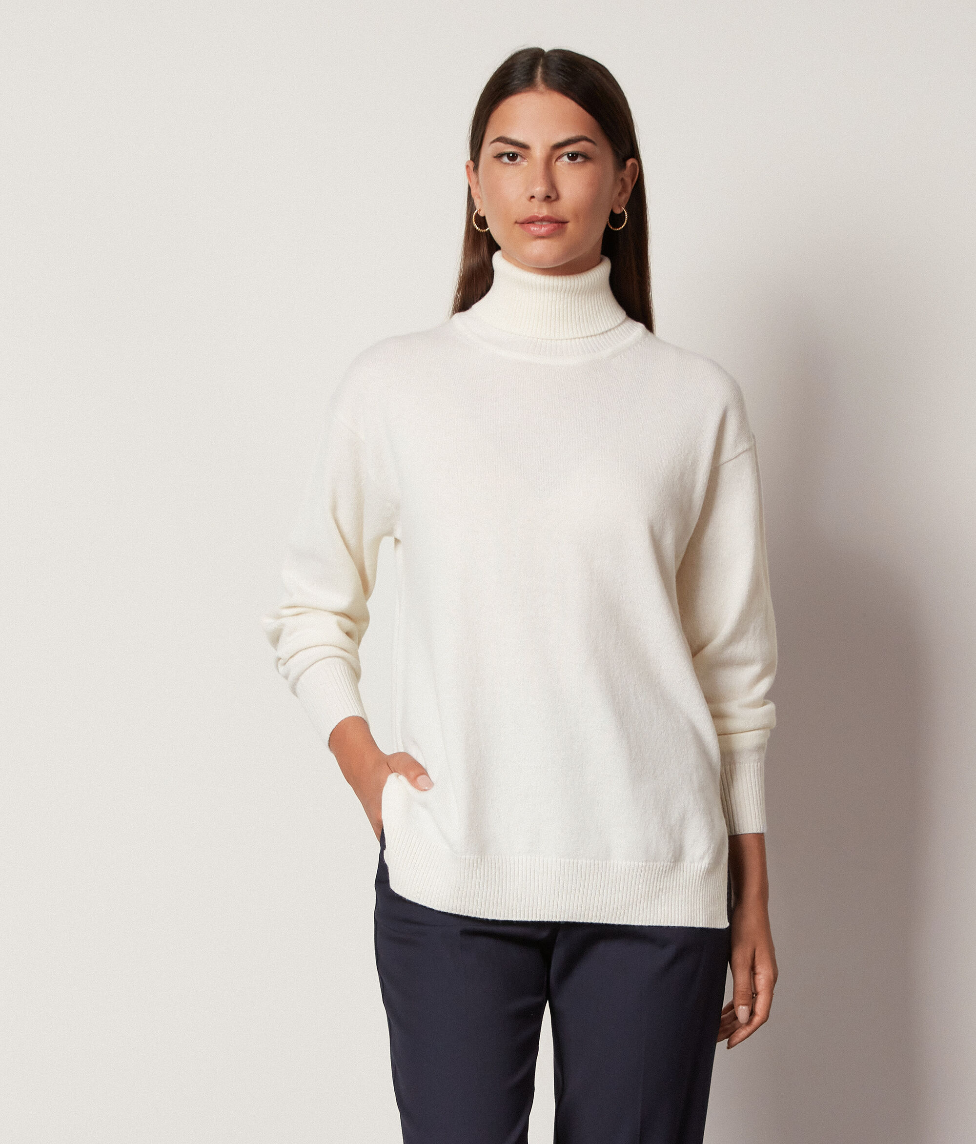 Ultrasoft Cashmere Turtleneck Sweater with Slits