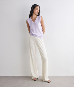Pantalone punto gessato in lino cotone