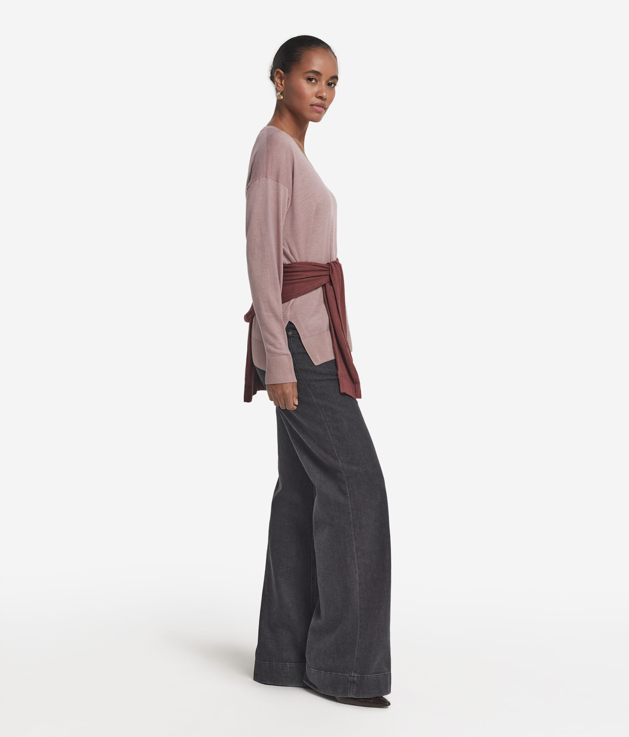 V-Neck Cashmere Jumper with Slits