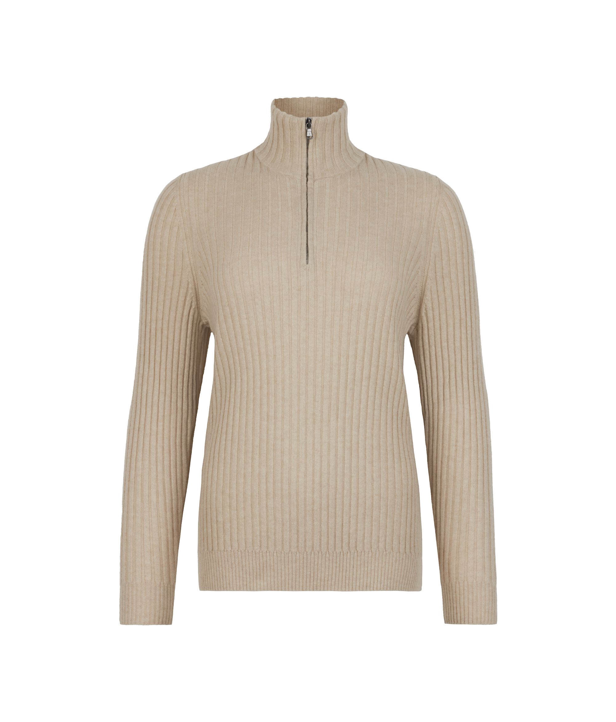 Gerippter Pullover mit kurzem Reißverschluss aus Kaschmir Ultrasoft