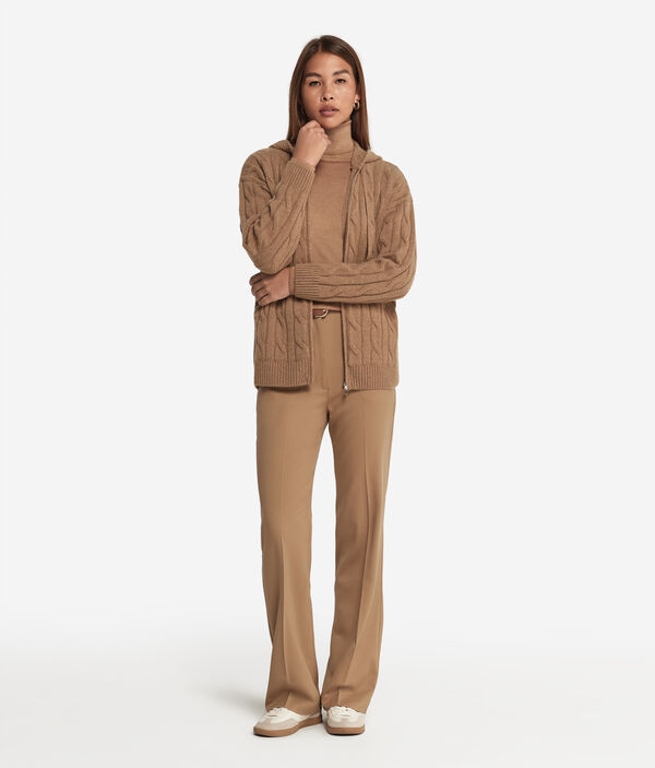 Sweatshirt avec fermeture éclair et motif à torsades en cachemire ultra-doux mouliné