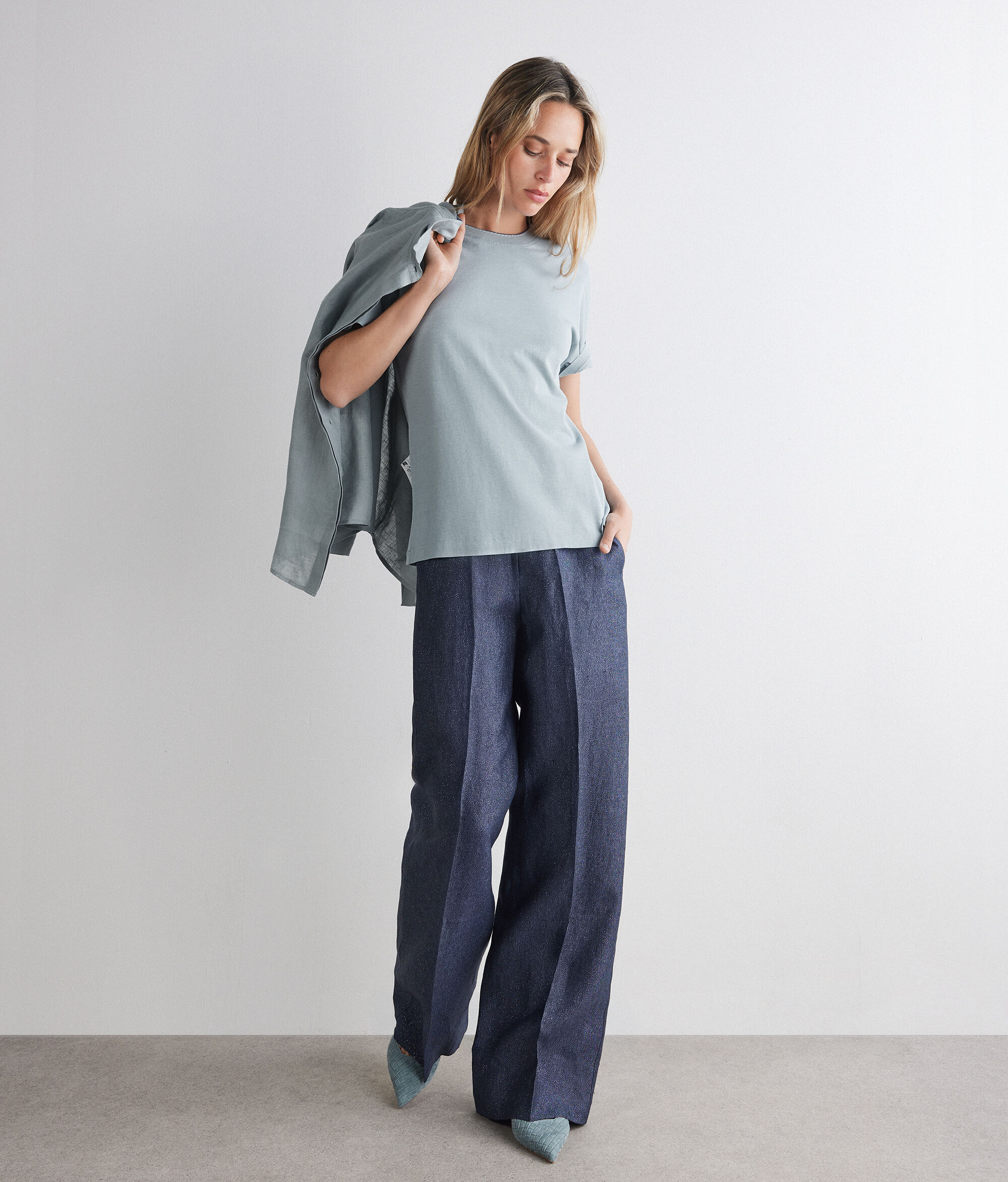 Piqué T-shirt with knitted collar