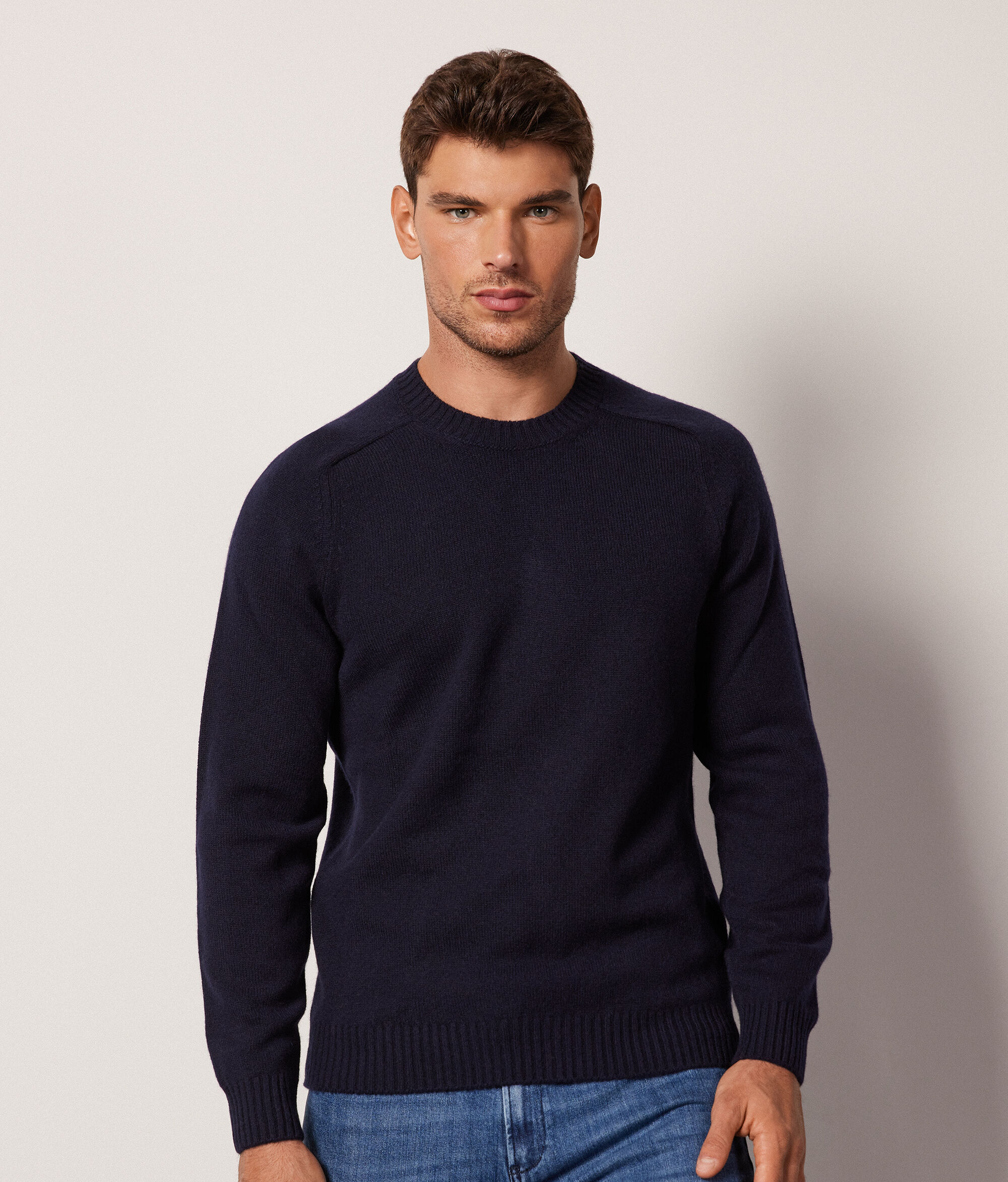 Pull homme en cachemire ultra-doux à col rond côtelé