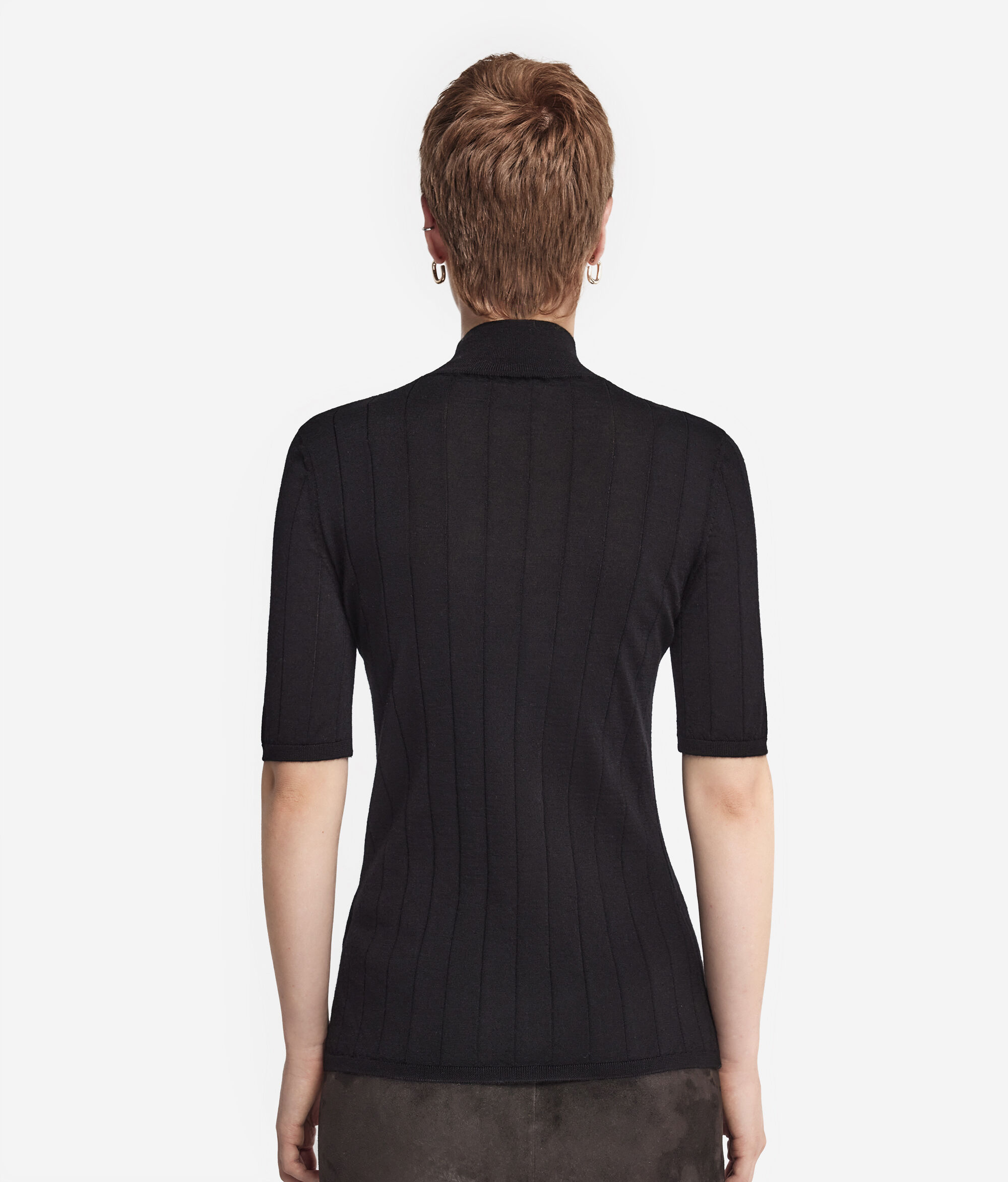 Джемпер с коротким рукавом из ультратонкого кашемира в рубчик