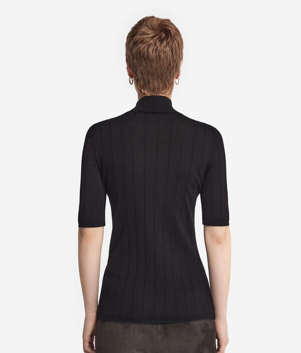 Джемпер с коротким рукавом из ультратонкого кашемира в рубчик