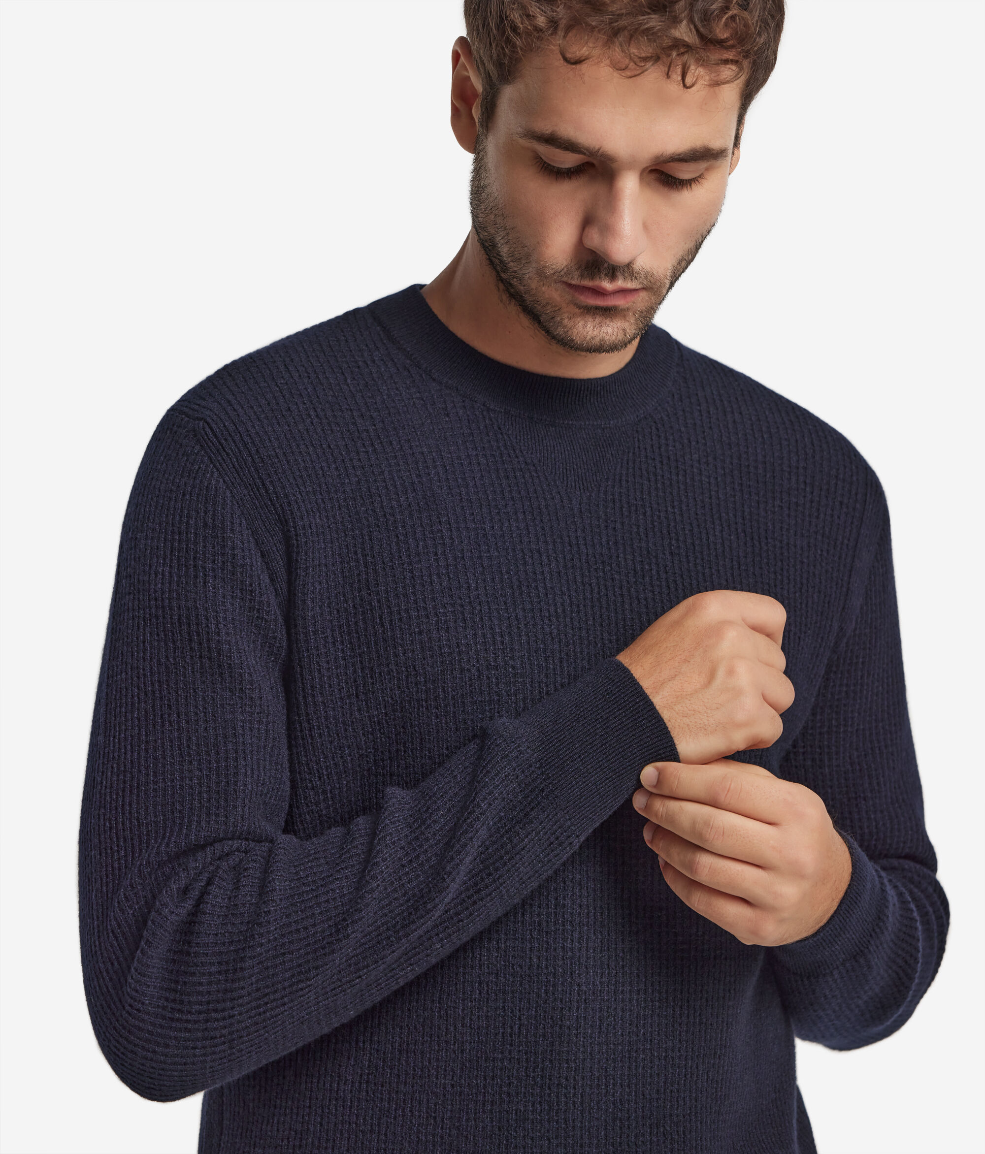 Джемпер с круглым вырезом горловины вафельной вязки из ультрамягкого кашемира