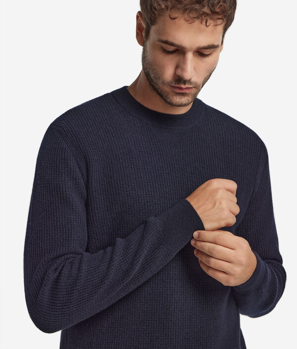 Джемпер с круглым вырезом горловины вафельной вязки из ультрамягкого кашемира