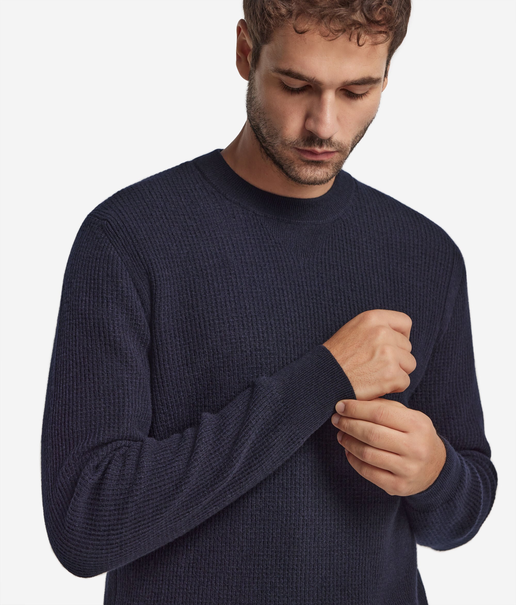 Ultrasoft Cashmere waffle stitch crewneck sweater | Falconeri