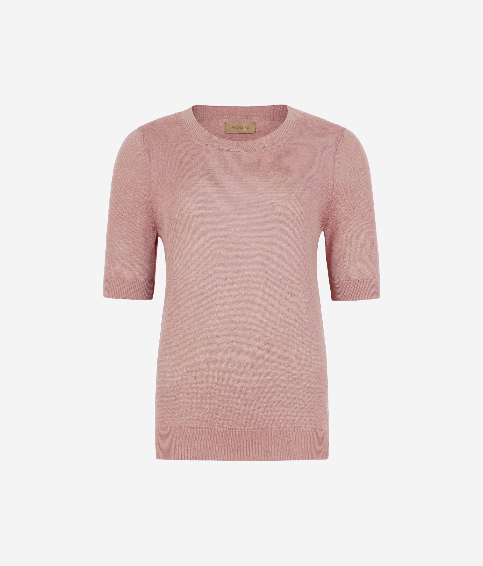 T-shirt z okrągłym dekoltem z lnu i bawełny
