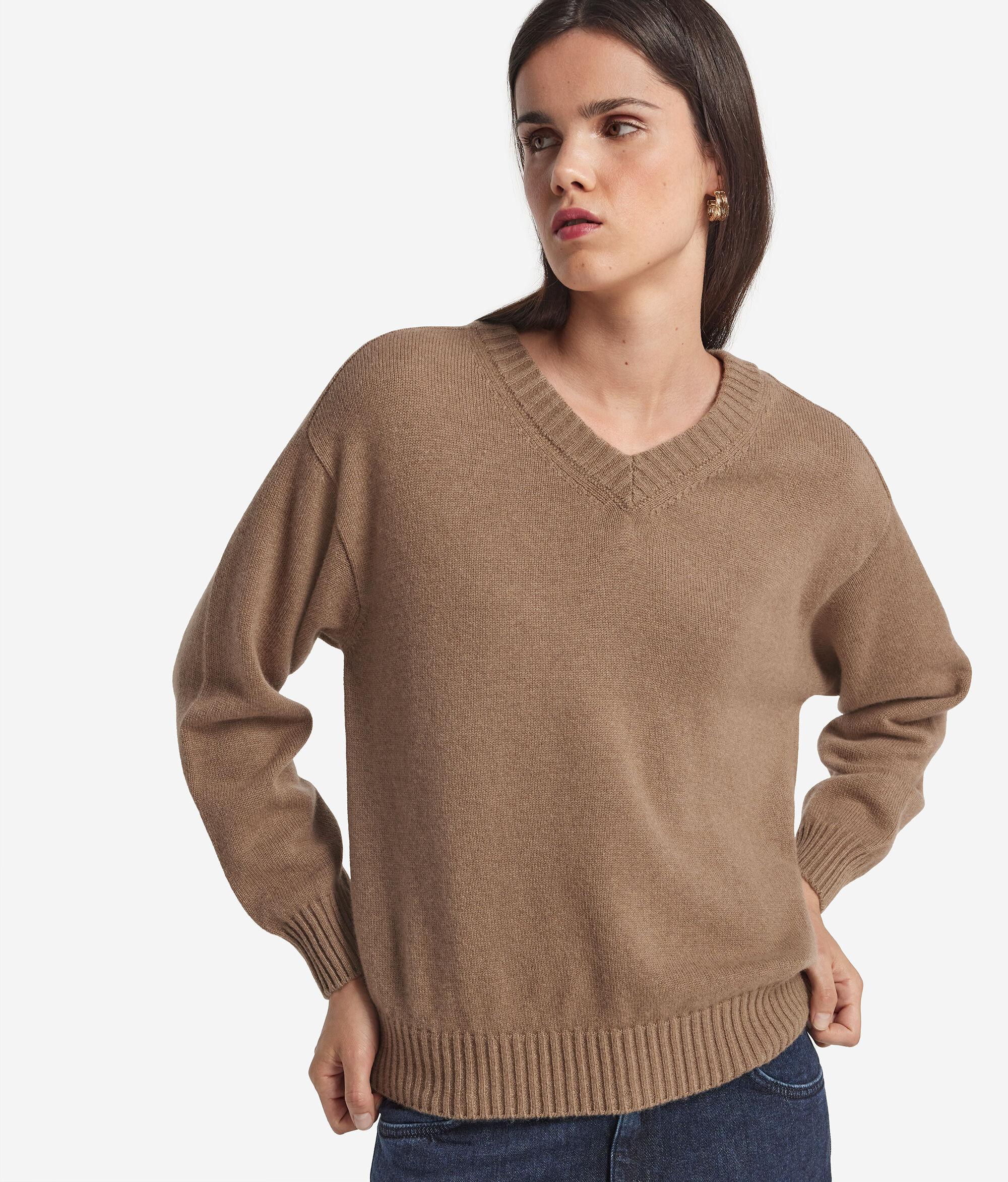 Pullover mit V-Ausschnitt und Sattelschulter aus Kaschmir Ultrasoft