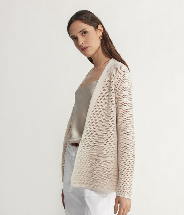 Two-Tone Crochet-Knit Jacket