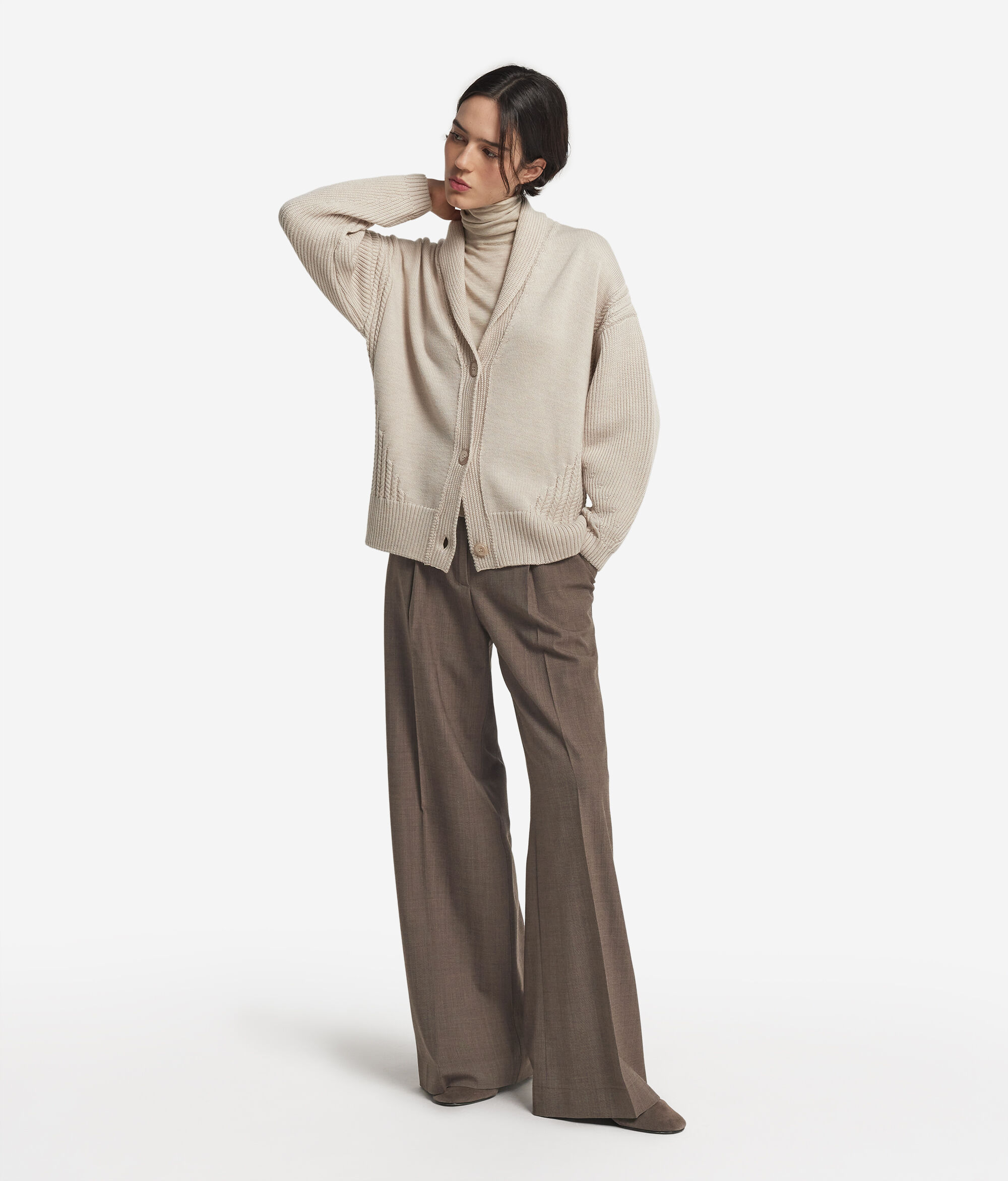 Wollcardigan mit Zopfmuster