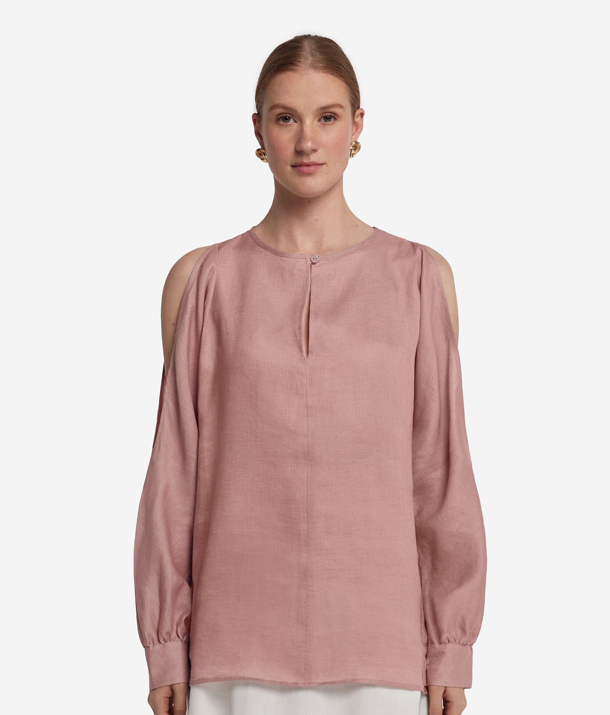 Linen Shirt with Cut-Out Shoulders