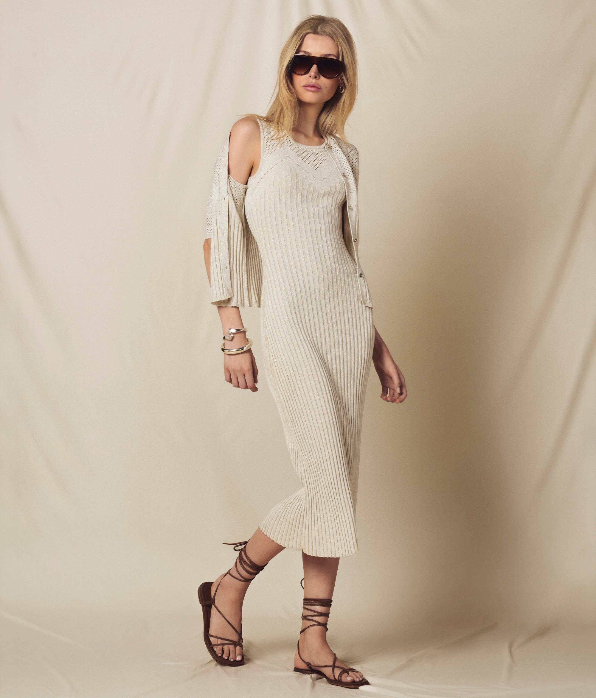 Lamé openwork bodice dress