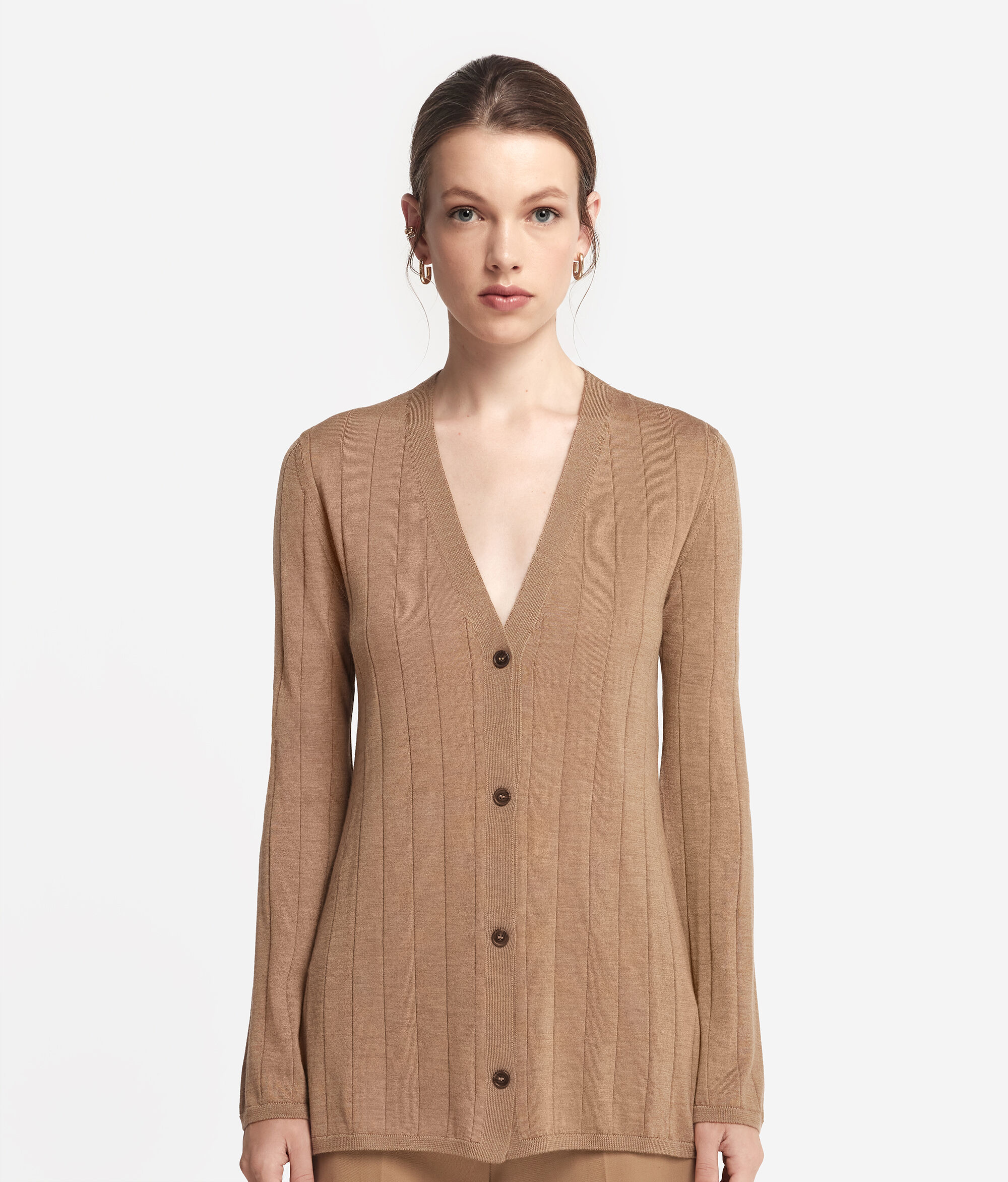 V-neck Wide Rib Ultrafine Cashmere Cardigan