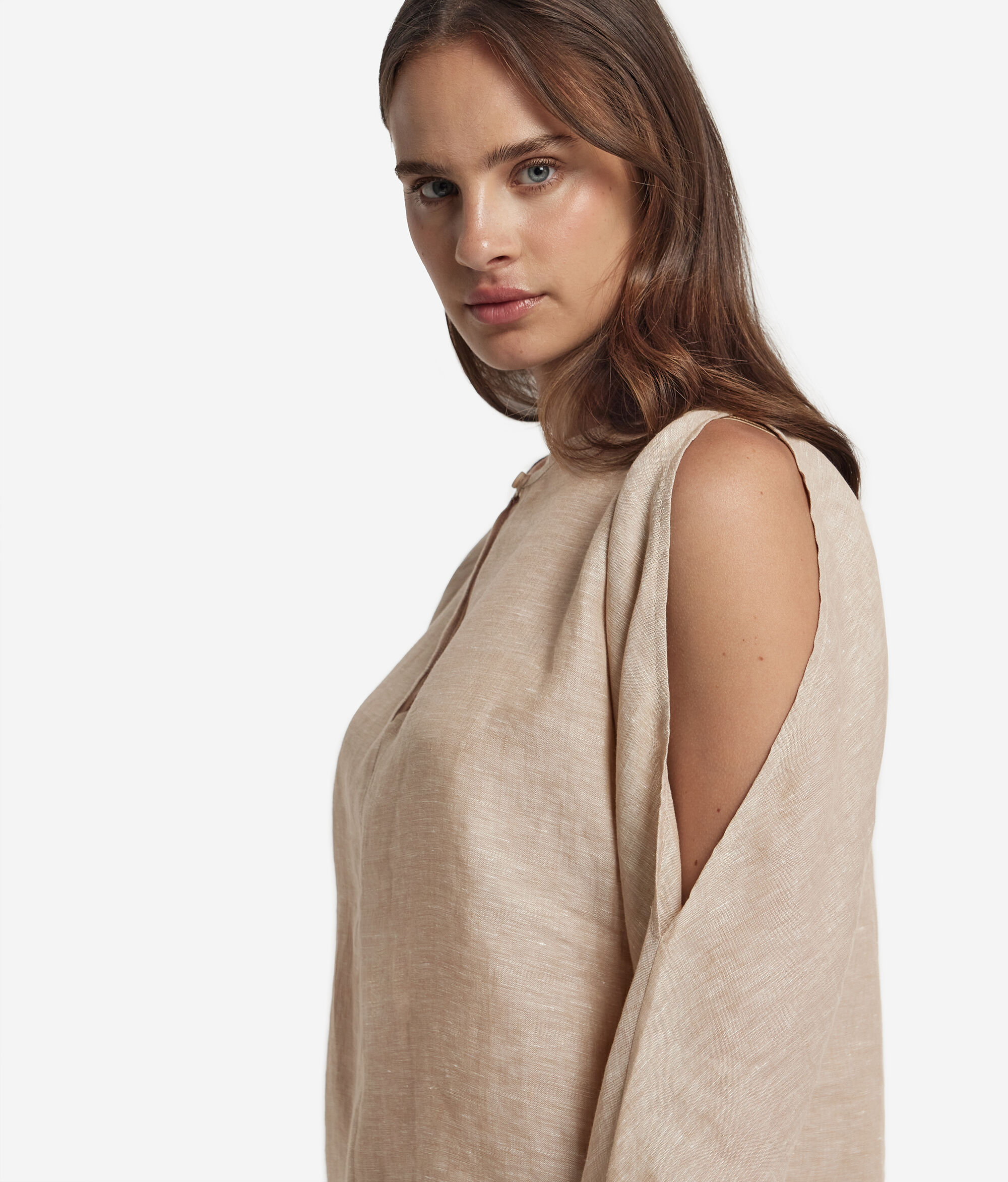 Linen Shirt with Cut Out Shoulders