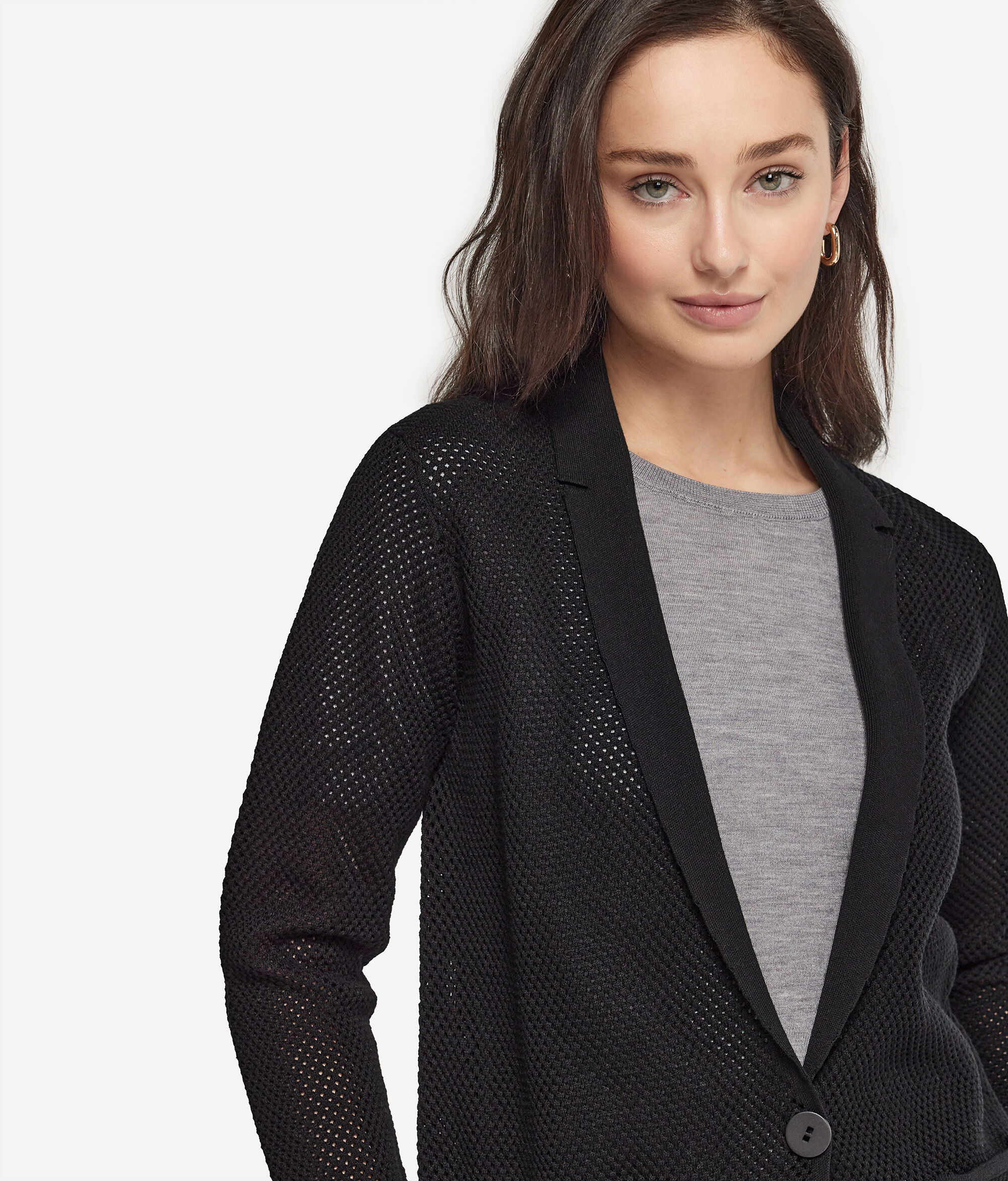 Two-Tone Crochet-Knit Jacket