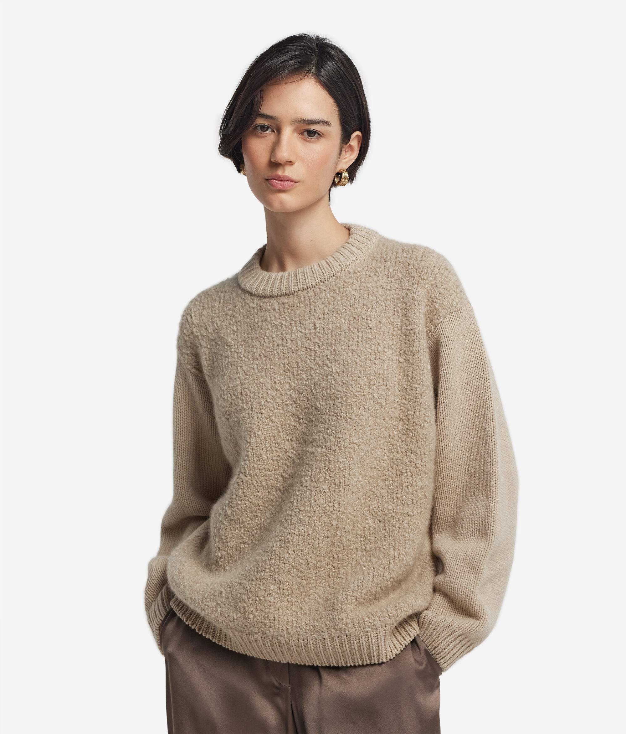 Pull à col rond en cachemire bouclé