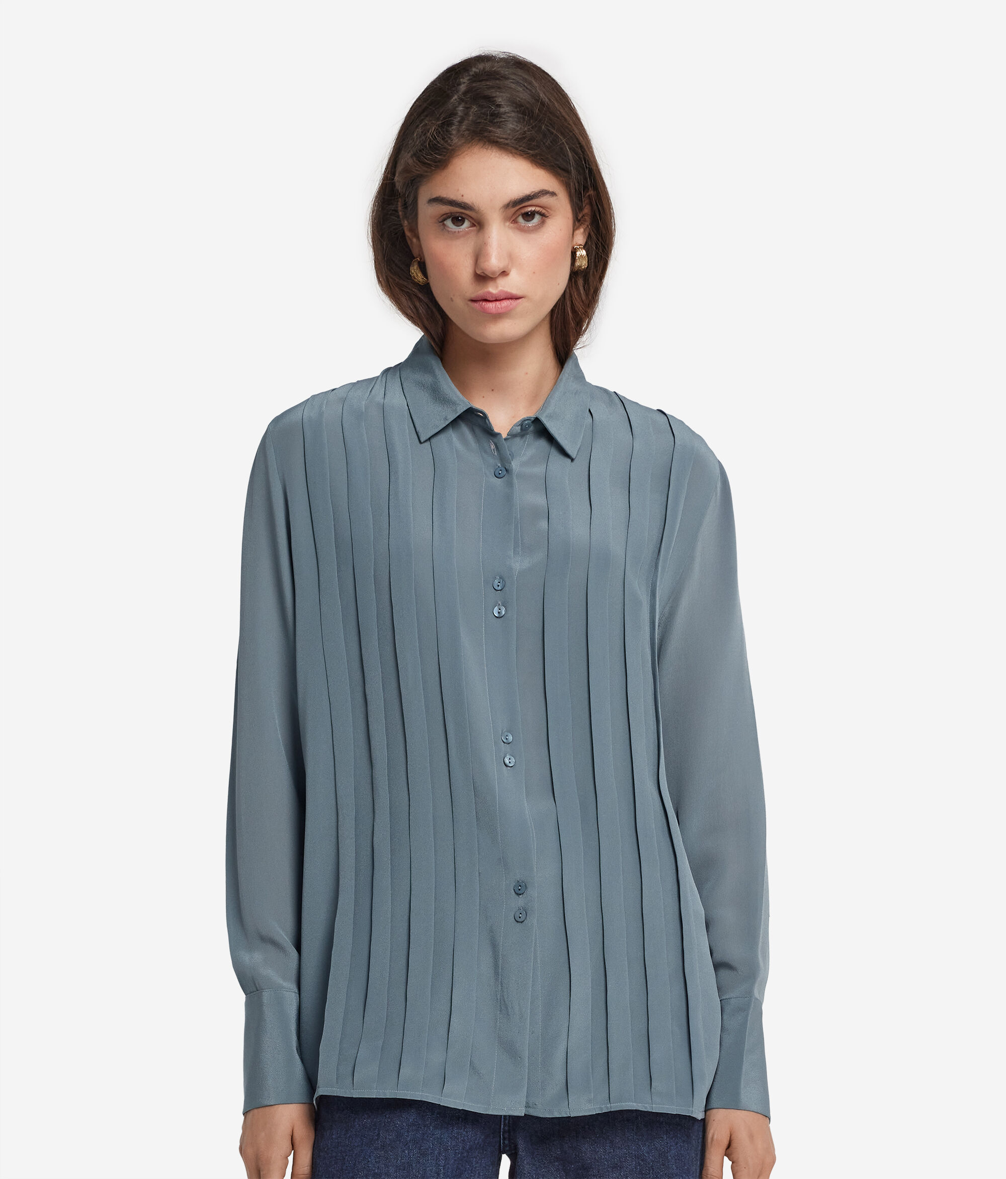 Camicia con pieghe in seta