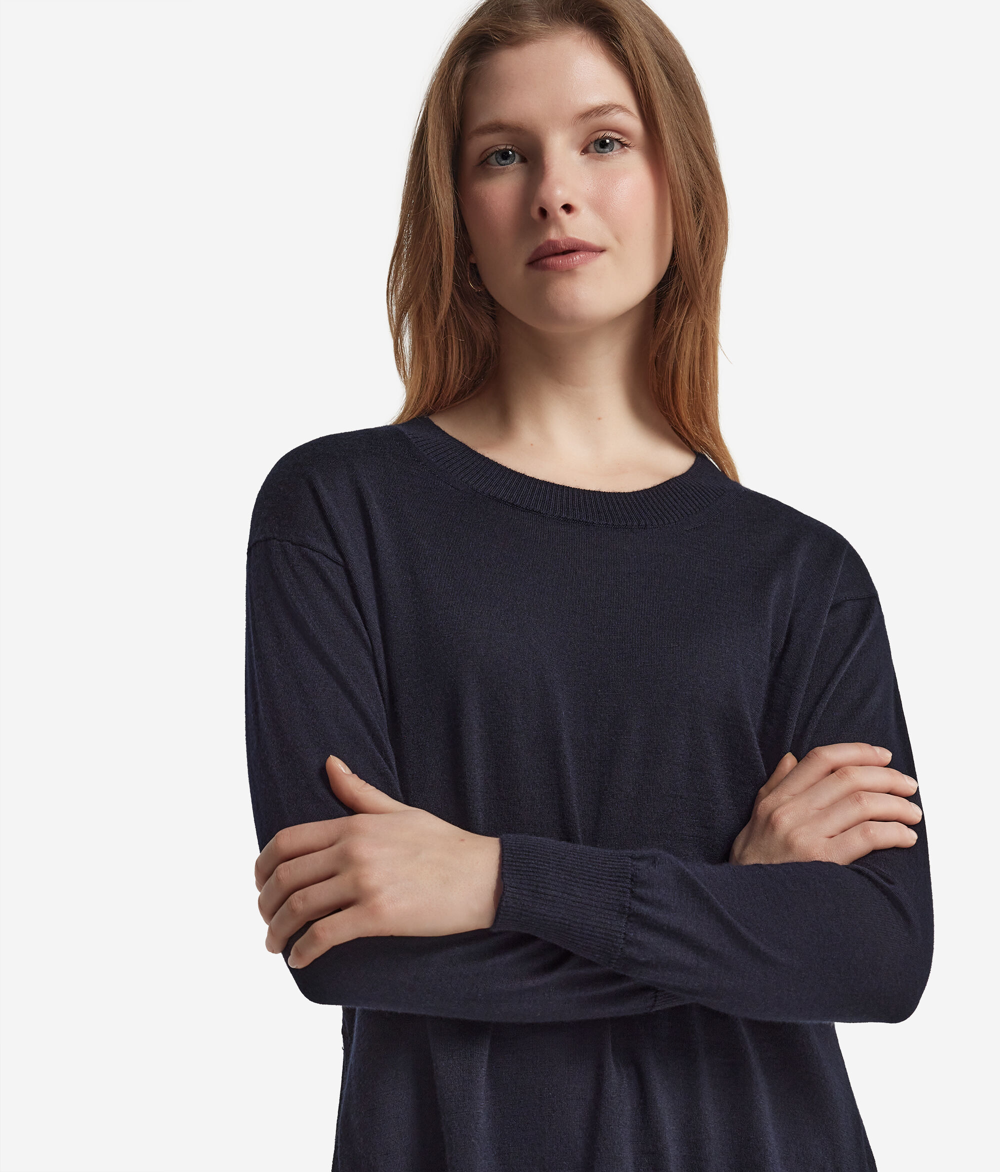 Round-Neck Cashmere Jumper with Slits