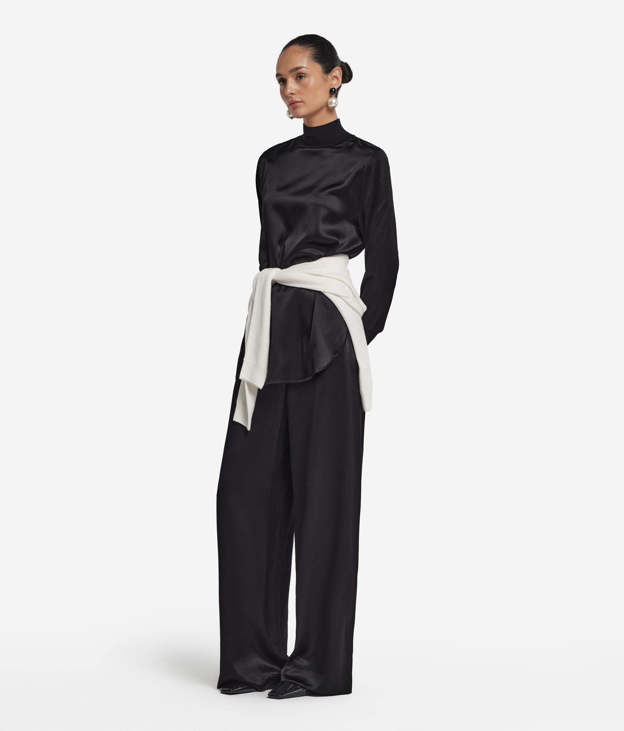 Silk satin blouse with jersey inserts