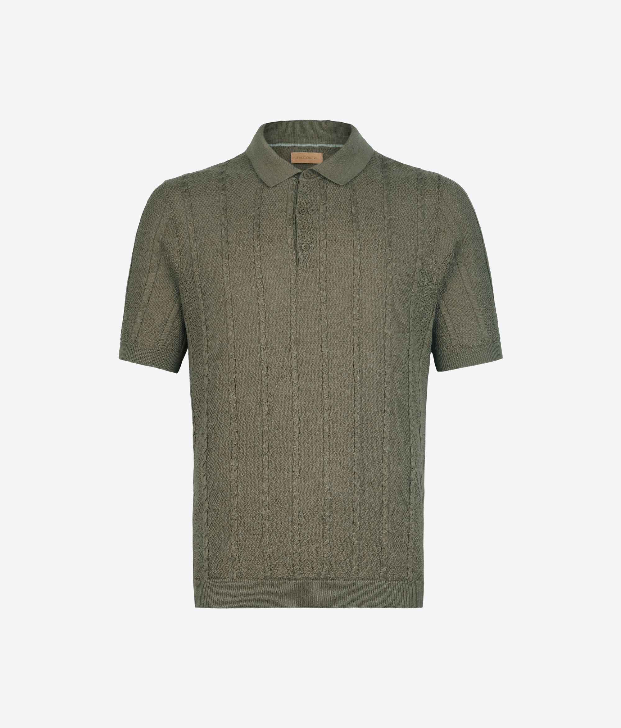 Short-Sleeved Cable-Knit Knot-Stitch Polo Shirt
