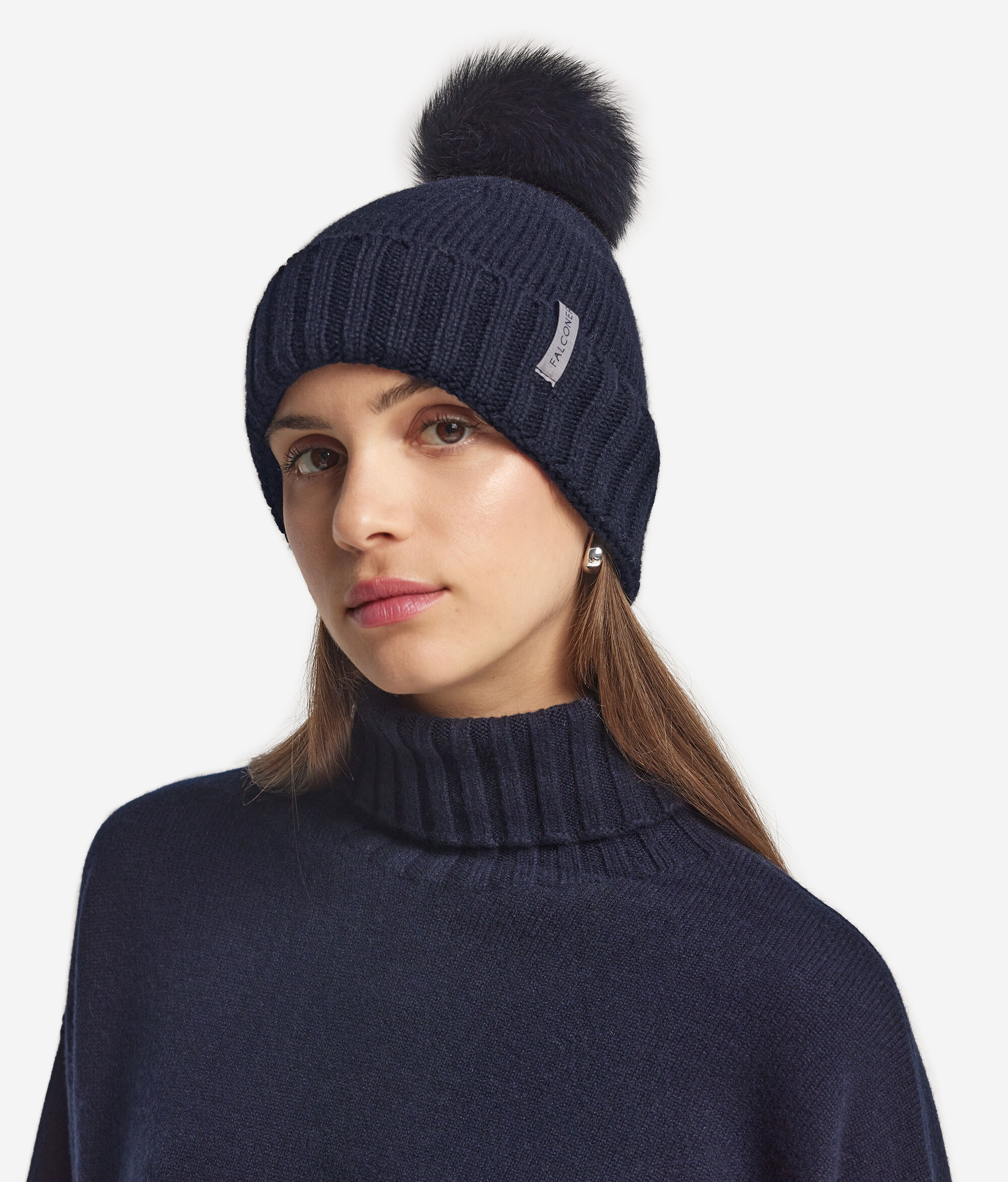 NORTON | cuffia pompon donna in lana maglia grossa --&gt