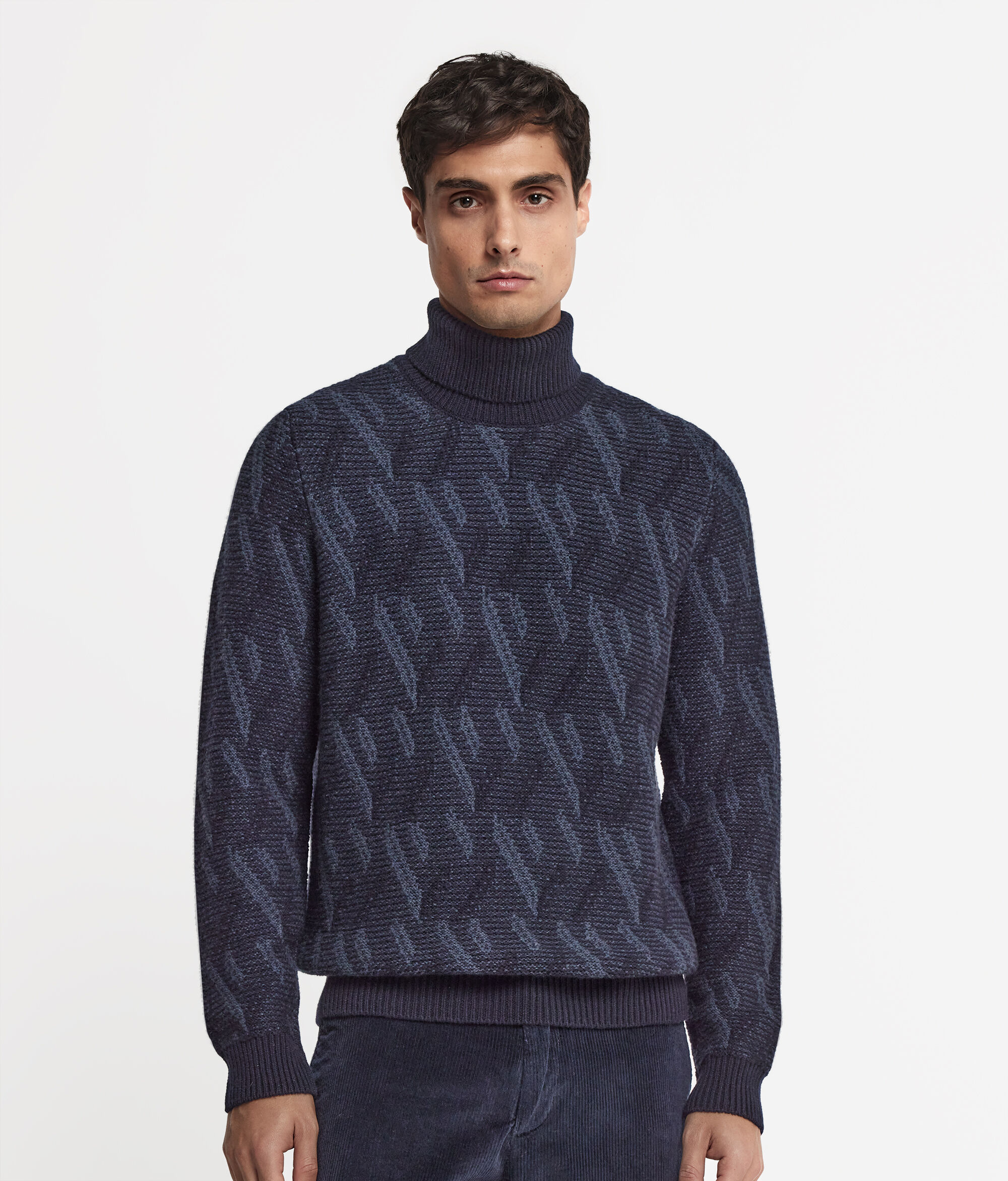 Two-Tone Jacquard Cashmere Turtleneck
