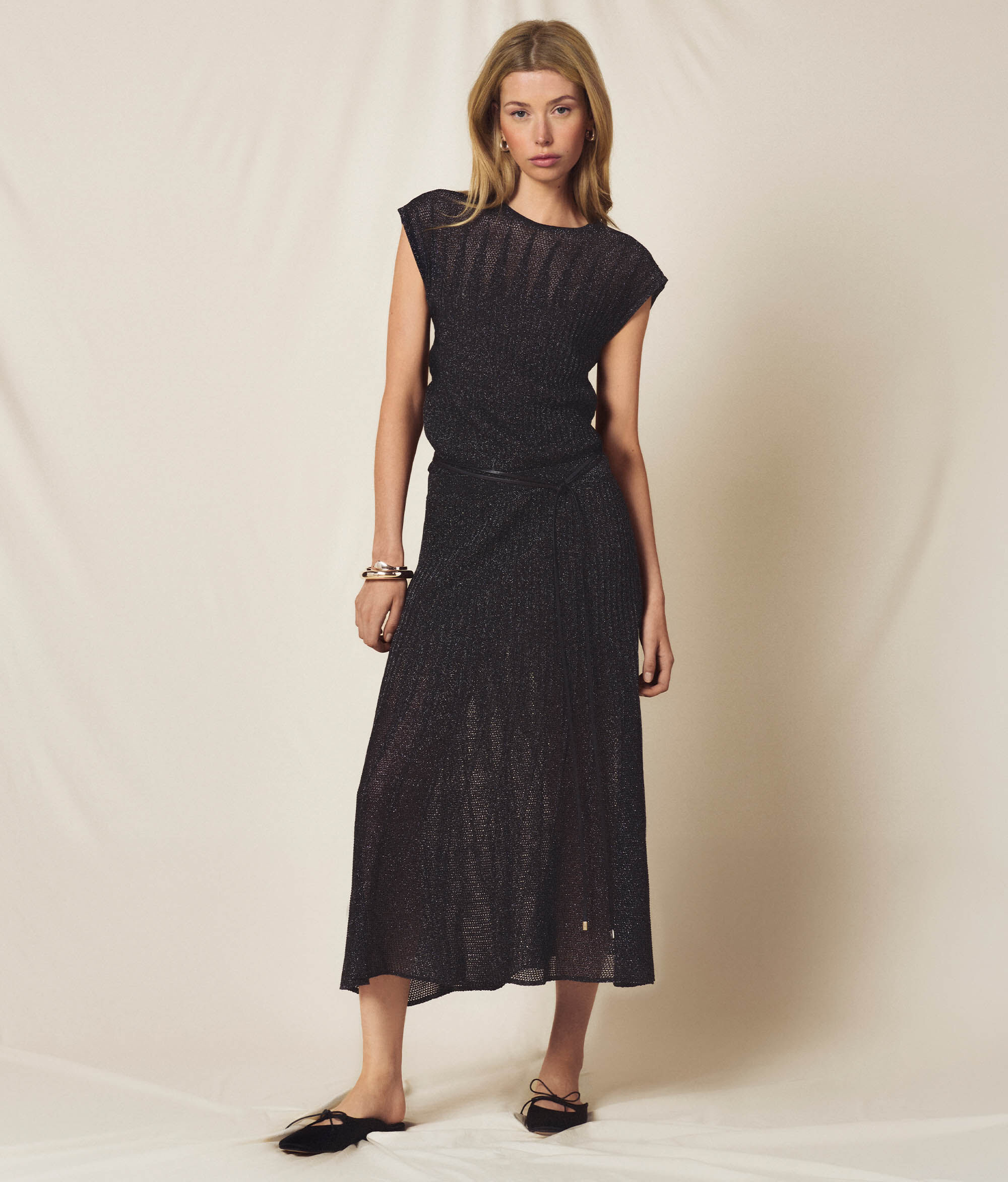 Langes Kleid mit Keilstichmuster