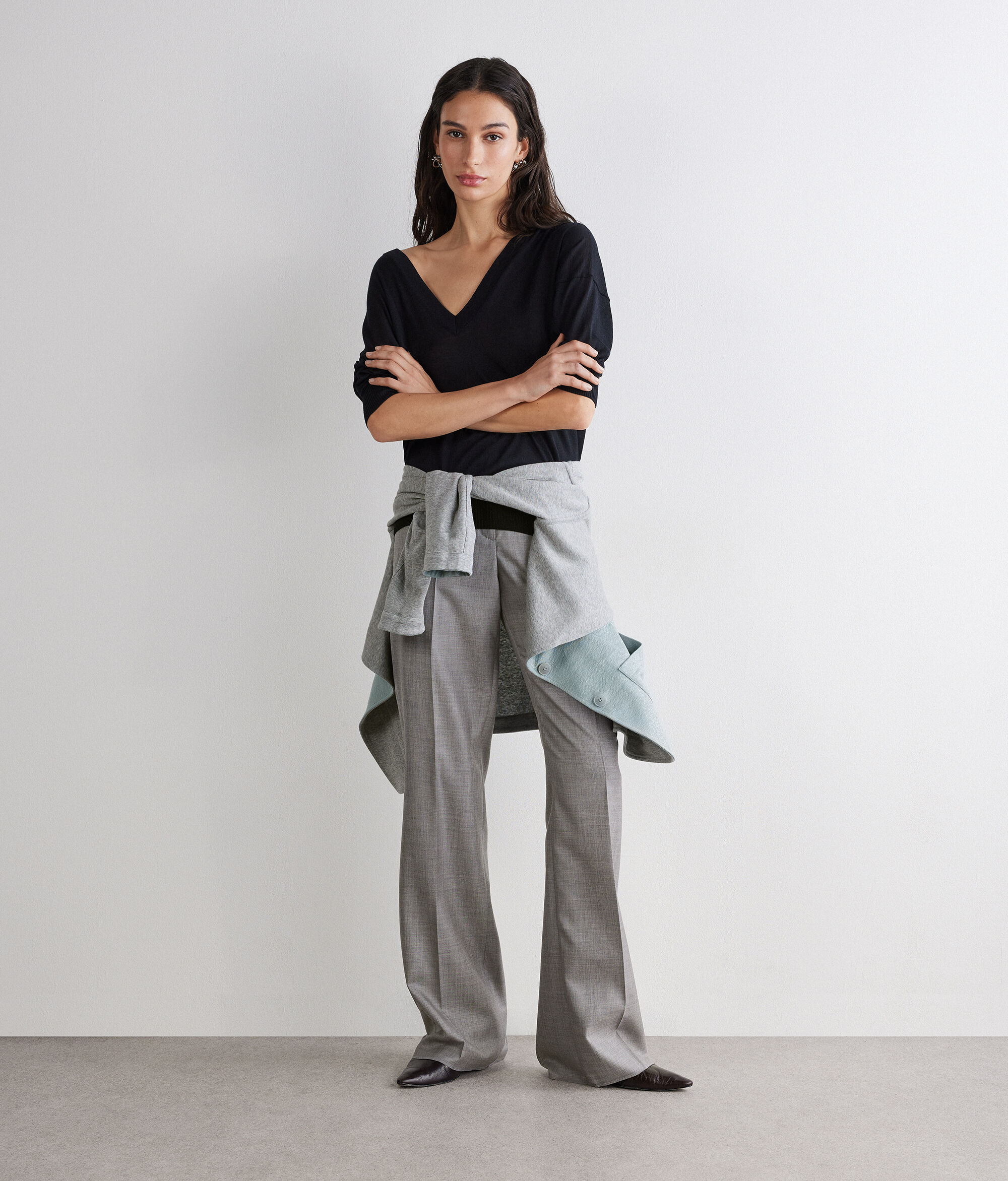 Kasmír Selyem Felső Dupla V-Nyakkal