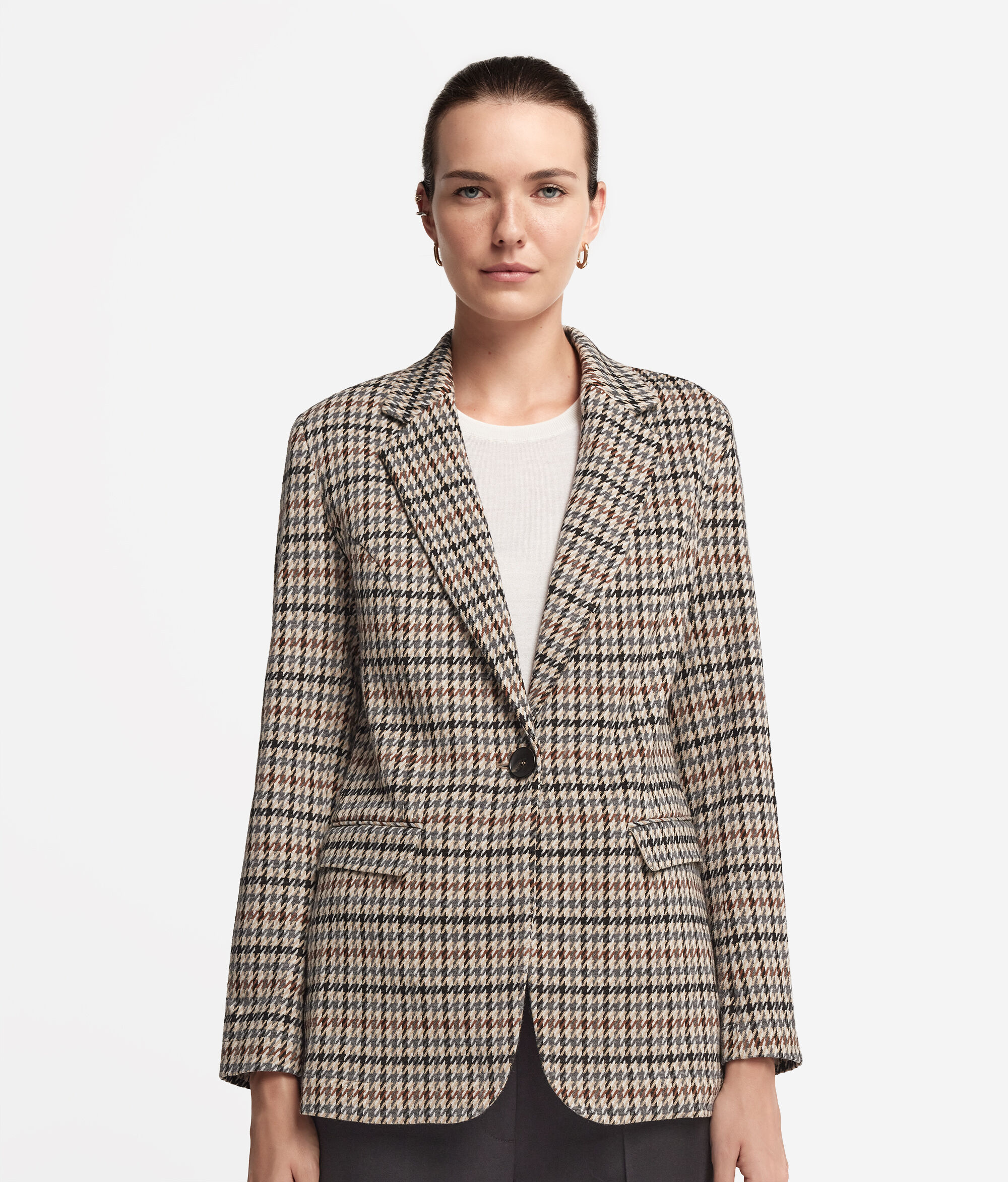 Veste pied-de-poule en coton et laine