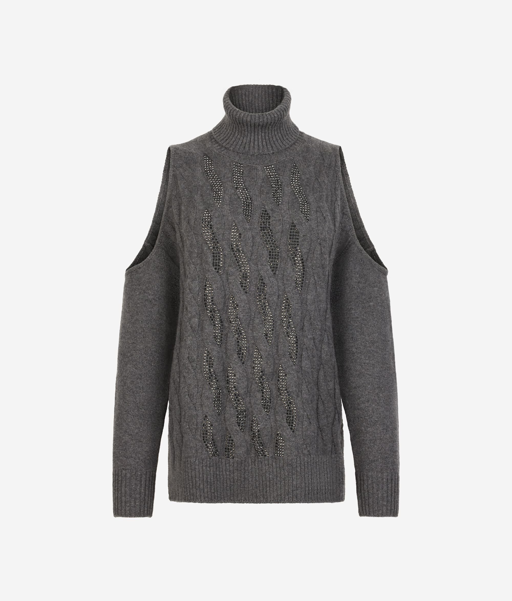 Fonott Mintás Ultrasoft Kasmír Pulóver Strasszkövekkel és Kivágással