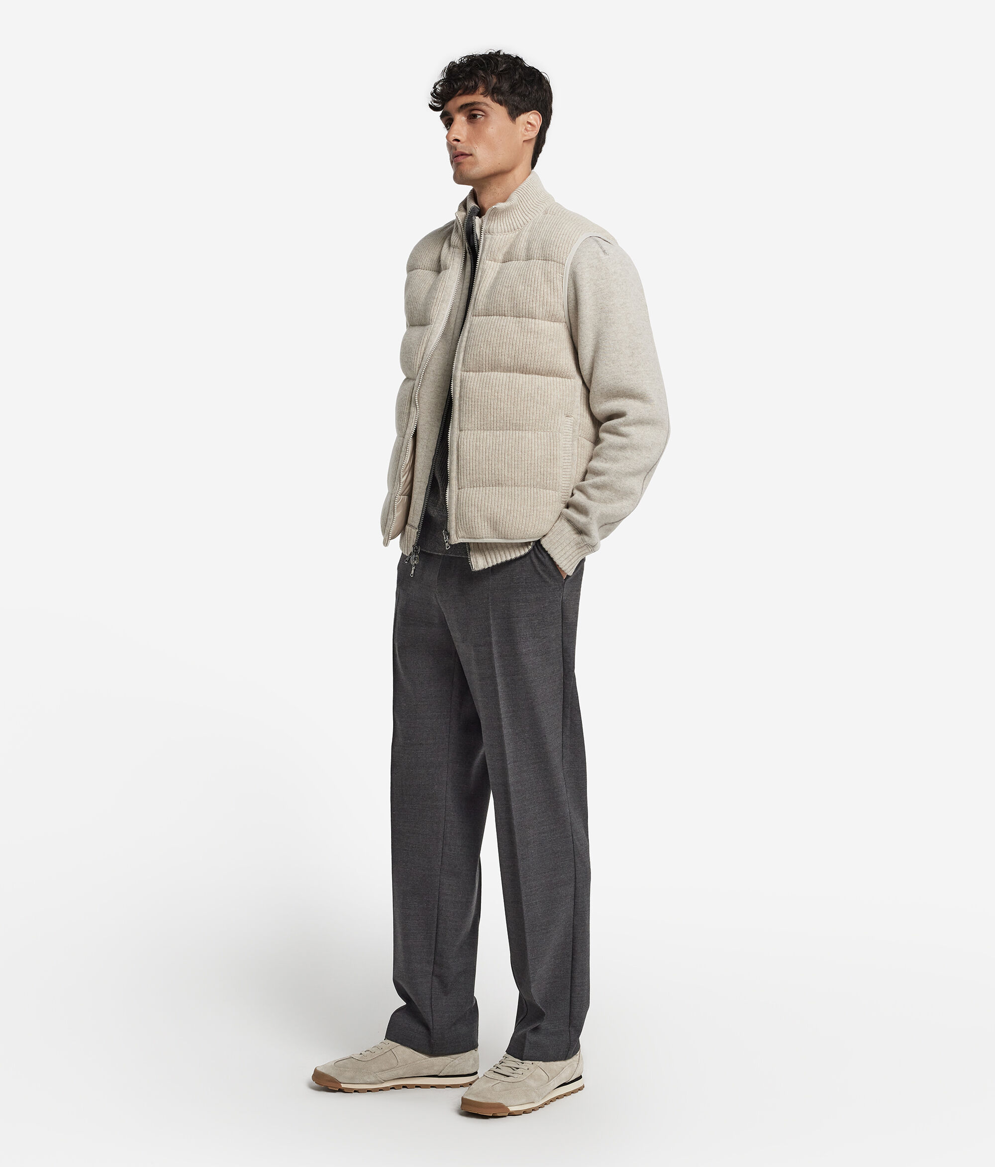 Piumino smanicato reversibile in Cashmere