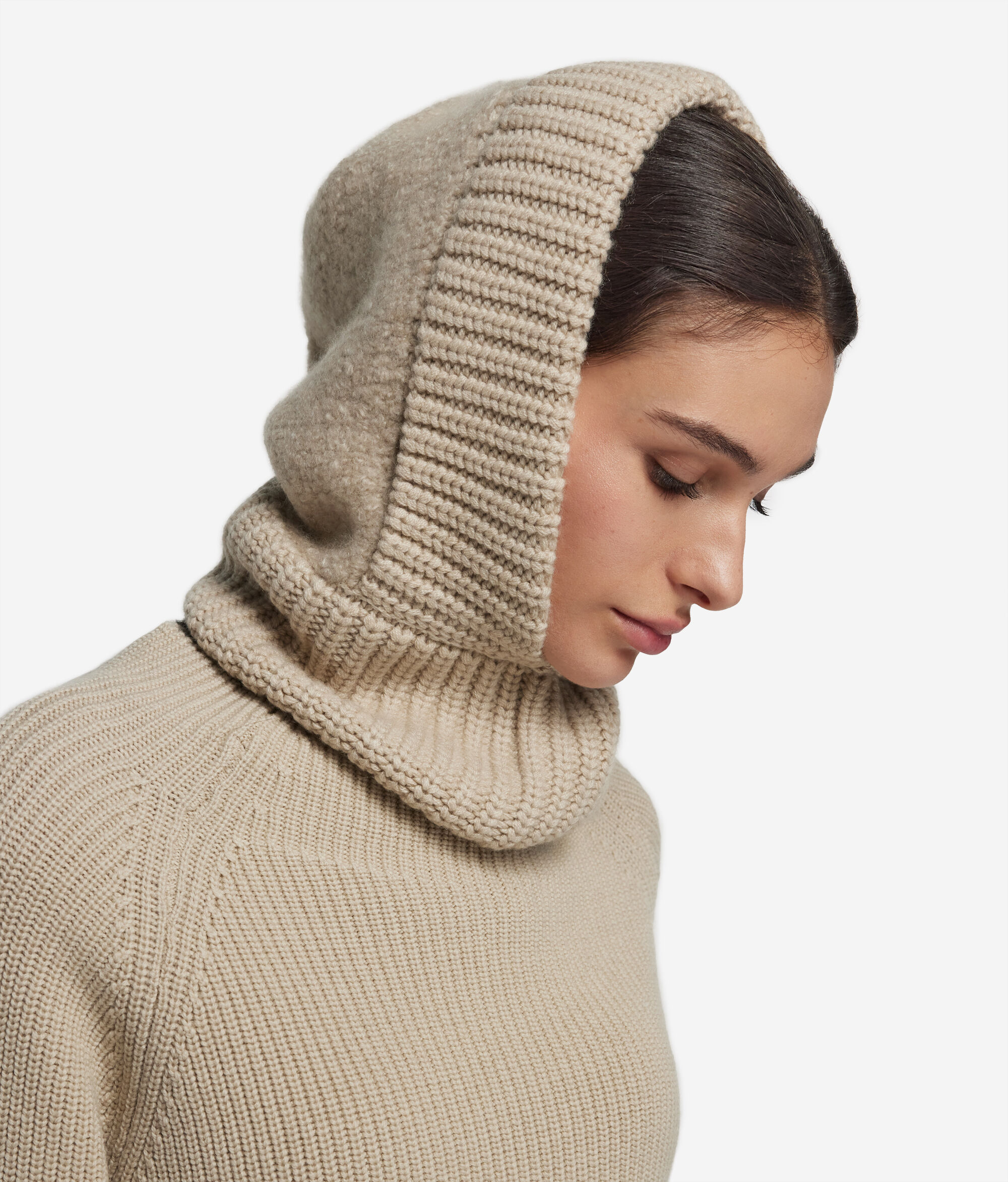 Ultrasoft Cashmere and bouclé ribbed hood