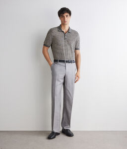 Polo rigata in cotone lino - BLUE