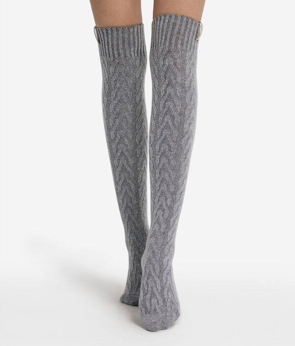 Высокие гольфы с плетёным узором из ультрамягкого кашемира